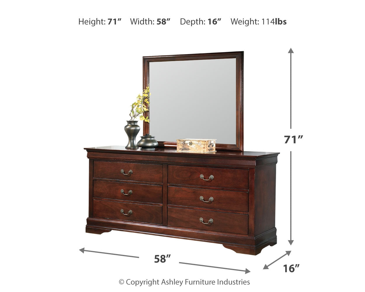Furniture City Laplace - Ashley Furniture - Alisdair Bedroom - Dresser and Mirror / Reddish Brown - B376B1