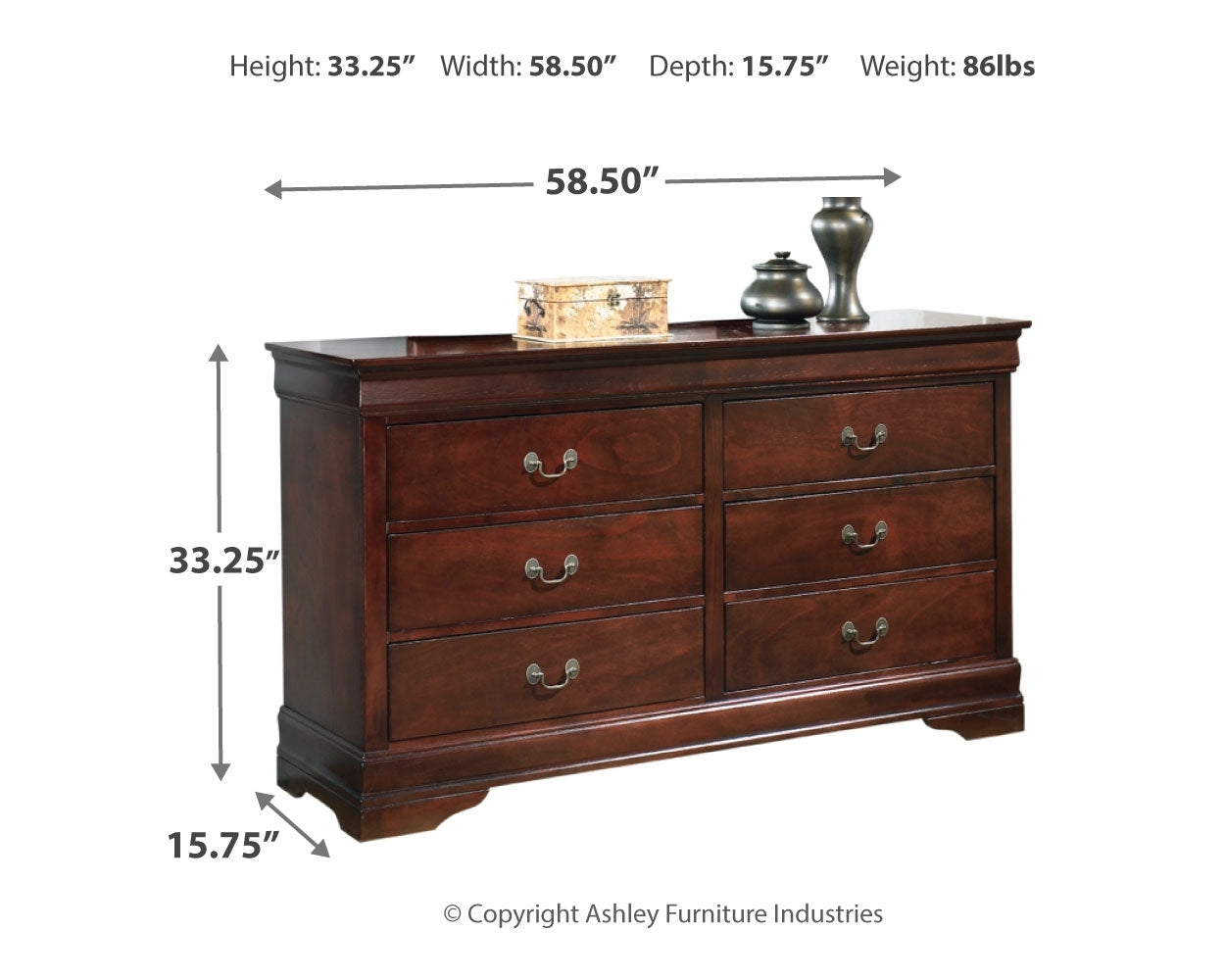 Furniture City Laplace - Ashley Furniture - Alisdair Bedroom - Dresser / Reddish Brown - B376-31