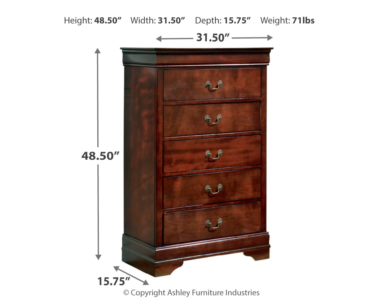 Furniture City Laplace - Ashley Furniture - Alisdair Bedroom - Chest / Reddish Brown - B376-46