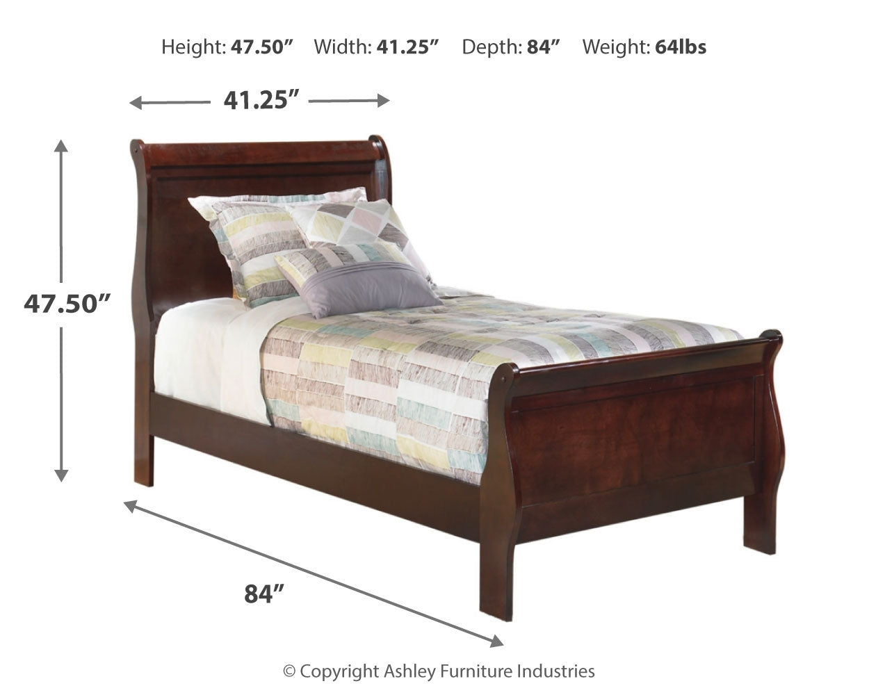 Furniture City Laplace - Ashley Furniture - Alisdair Bedroom - Twin Sleigh Bed / Reddish Brown - B376B5