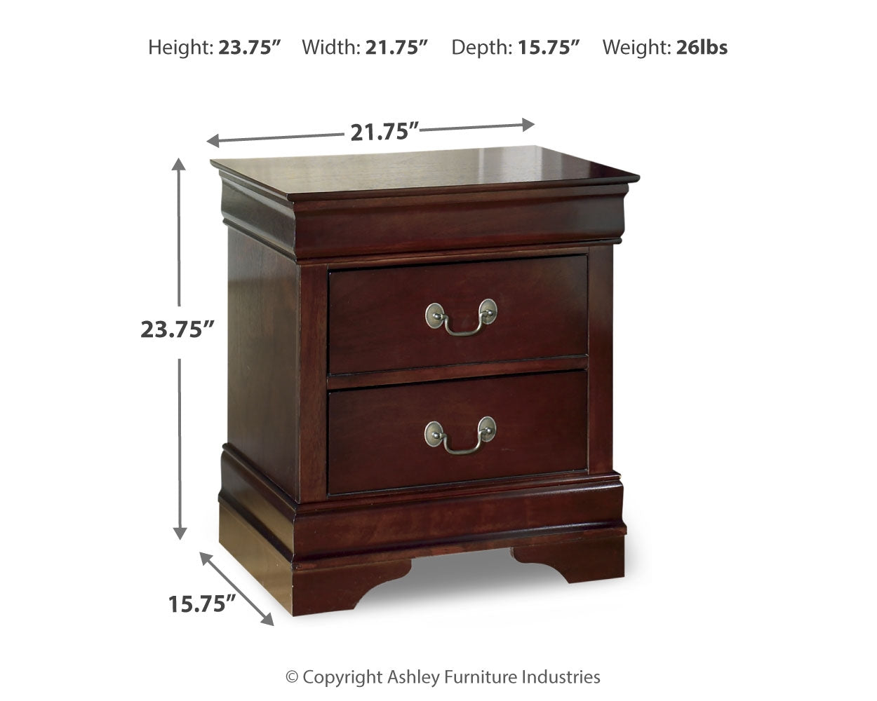 Furniture City Laplace - Ashley Furniture - Alisdair Bedroom - Two Drawer Night Stand / Reddish Brown - B376-92