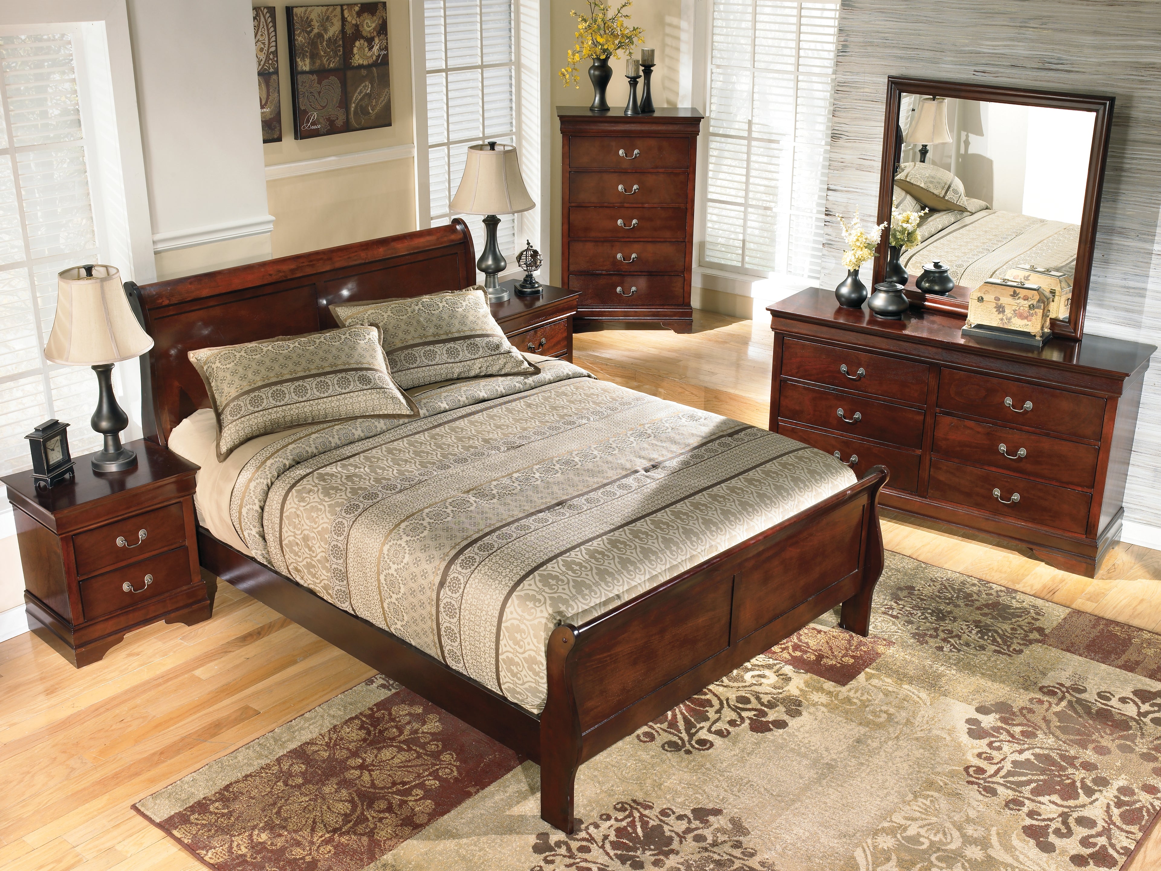 Furniture City Laplace - Ashley Furniture - Alisdair Bedroom - King Sleigh Bed / Reddish Brown - B376B8