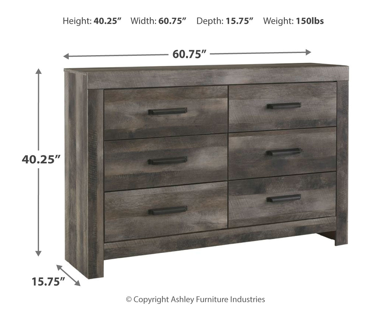 Furniture City Laplace - Ashley Furniture - Wynnlow Bedroom - Six Drawer Dresser / Gray - B440-31