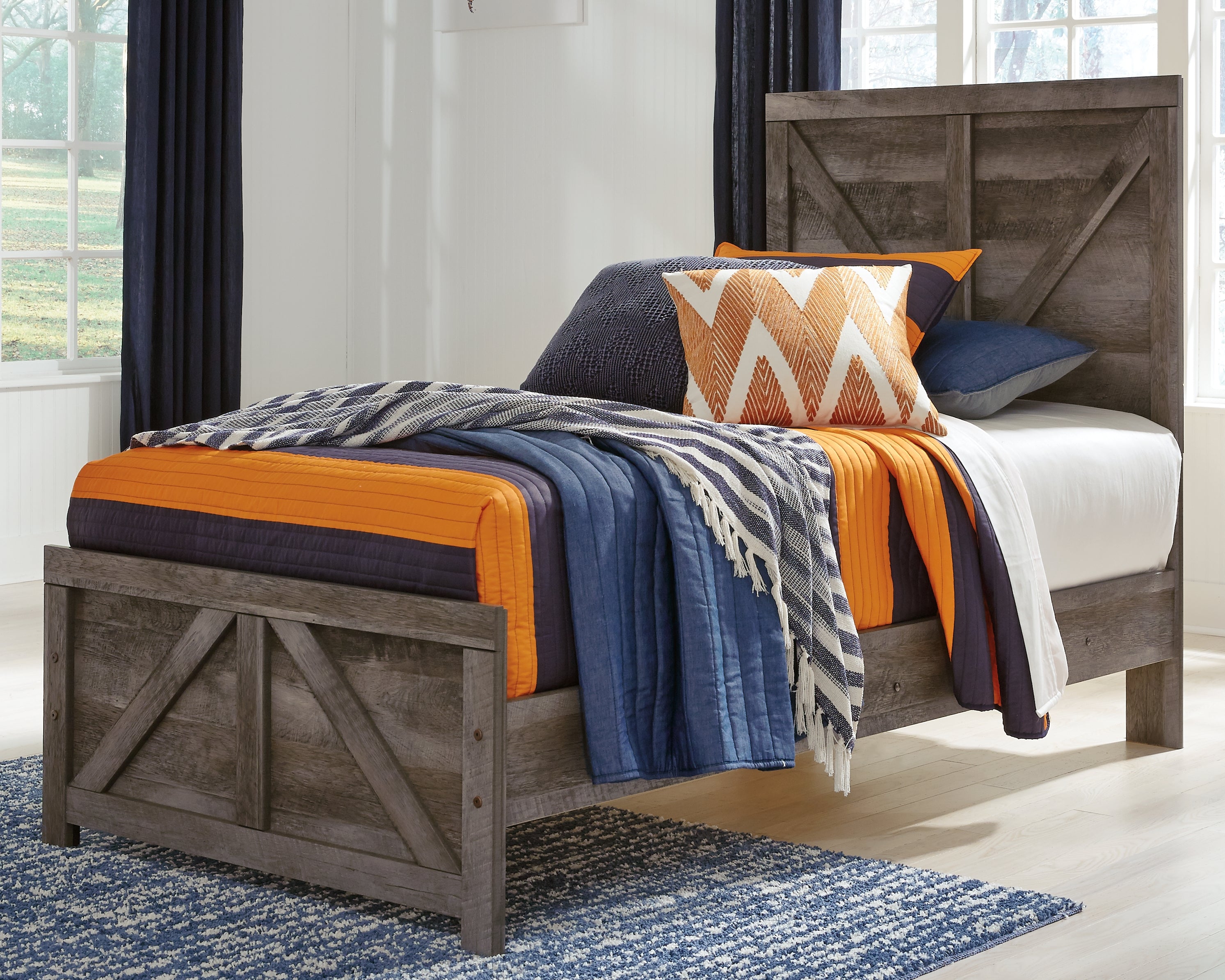 Furniture City Laplace - Ashley Furniture - Wynnlow Bedroom - Twin Crossbuck Panel Bed / Gray - B440B16