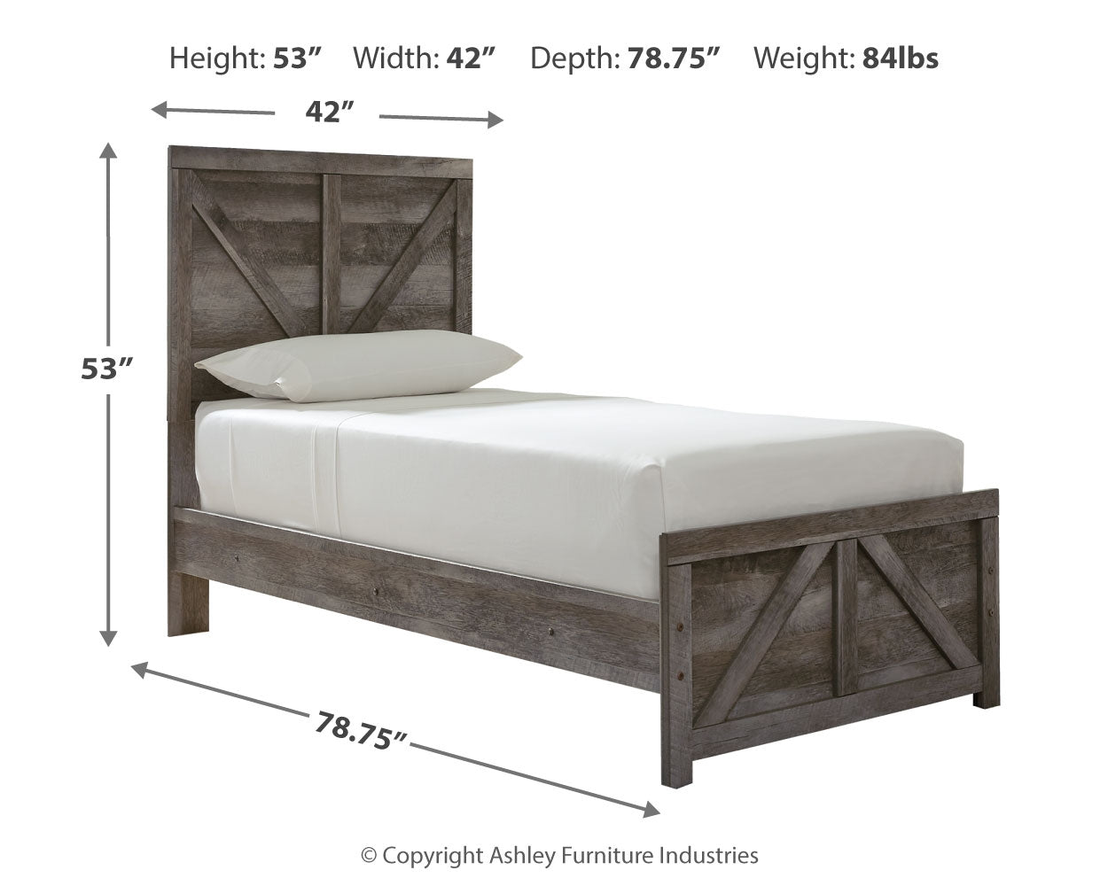 Furniture City Laplace - Ashley Furniture - Wynnlow Bedroom - Twin Crossbuck Panel Bed / Gray - B440B16