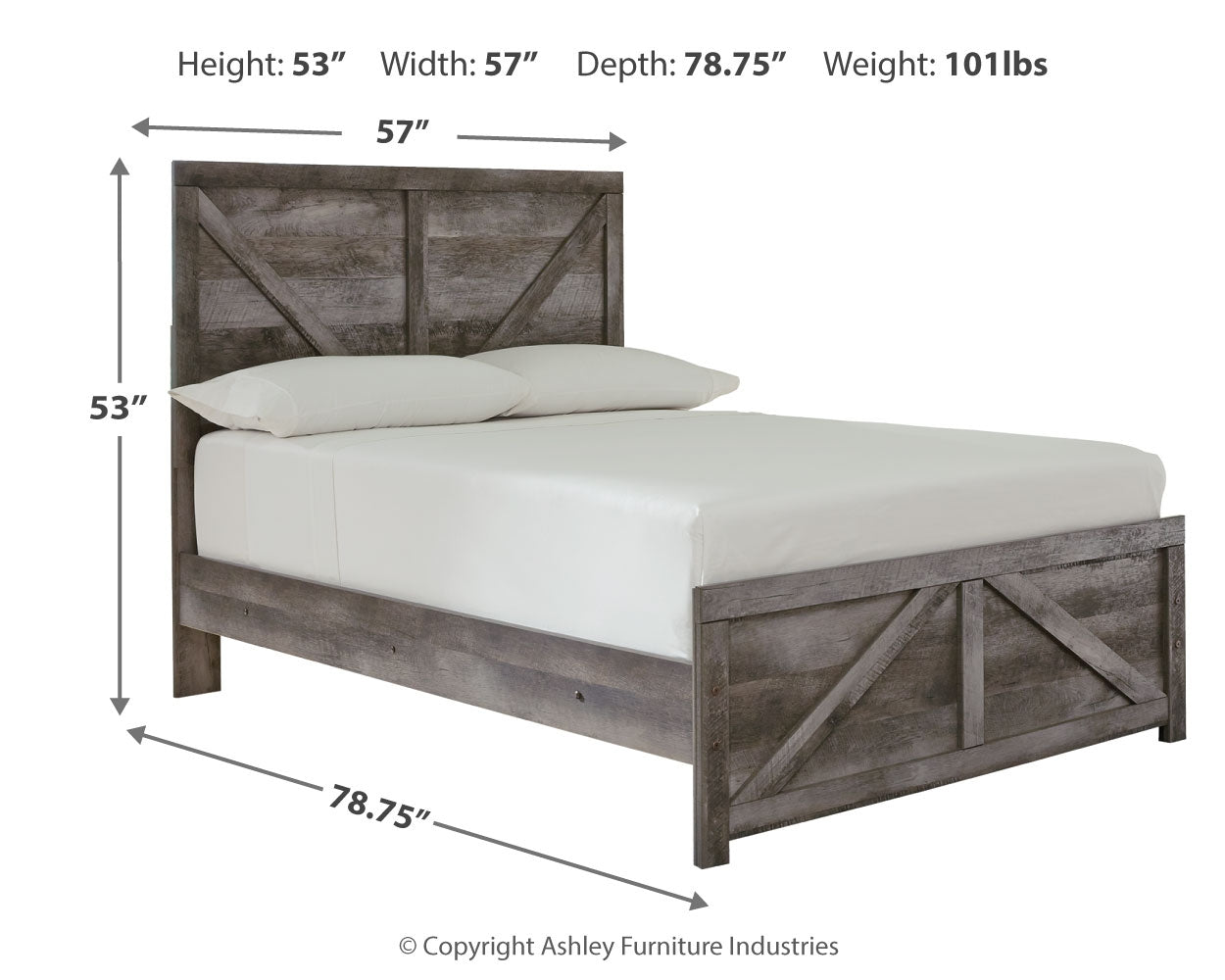 Furniture City Laplace - Ashley Furniture - Wynnlow Bedroom - Full Crossbuck Panel Bed / Gray - B440B17