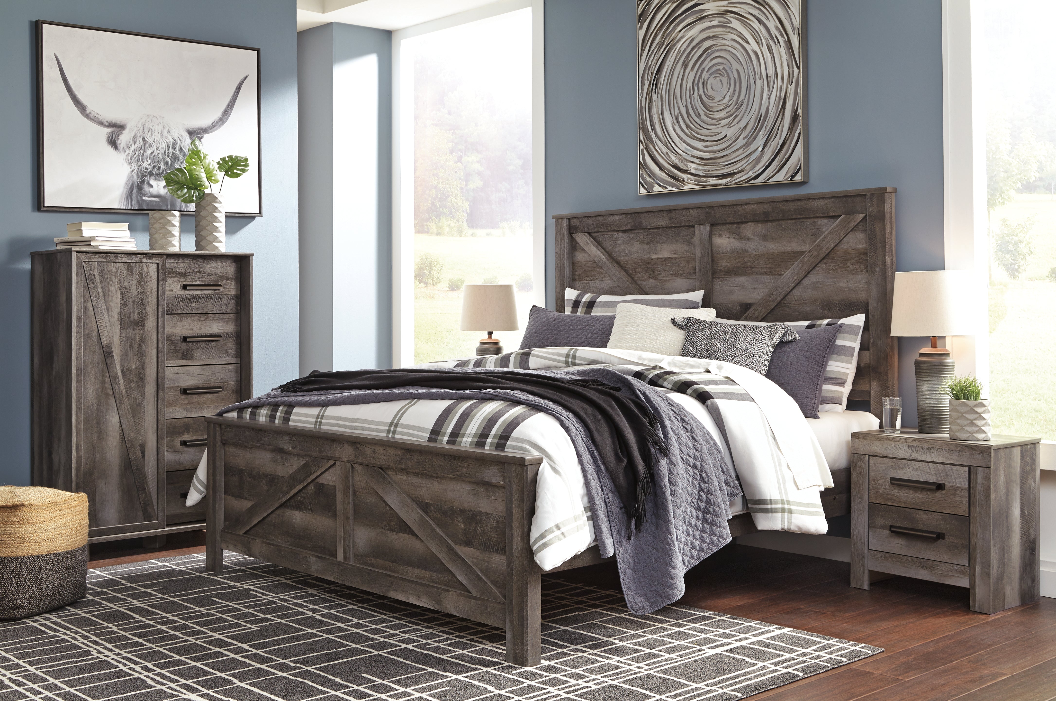Furniture City Laplace - Ashley Furniture - Wynnlow Bedroom - King Crossbuck Panel Bed / Gray - B440B11