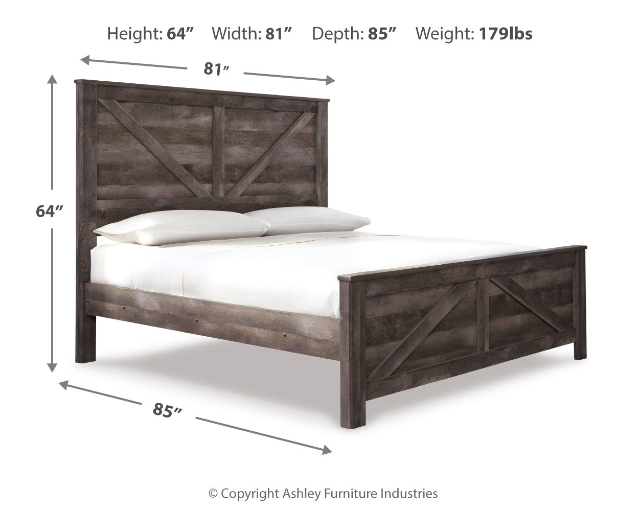 Furniture City Laplace - Ashley Furniture - Wynnlow Bedroom - King Crossbuck Panel Bed / Gray - B440B11