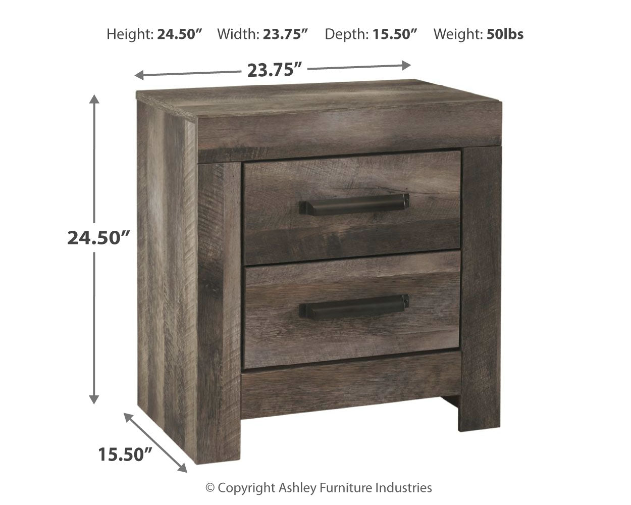 Furniture City Laplace - Ashley Furniture - Wynnlow Bedroom - Two Drawer Night Stand / Gray - B440-92