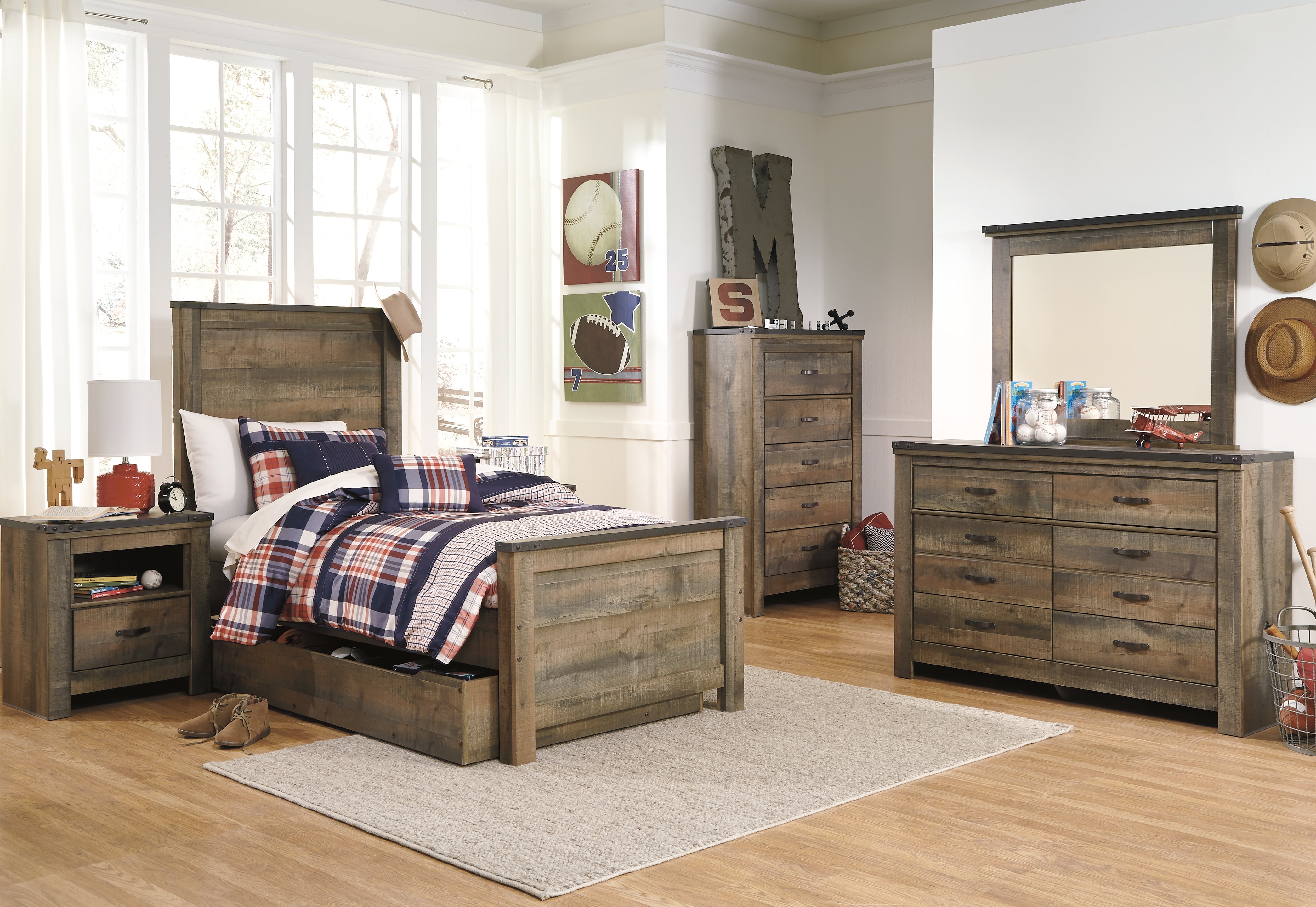 Furniture City Laplace - Ashley Furniture - Trinell Bedroom - Twin Panel Bed with 1 Large Storage Drawer / Brown - B446B8