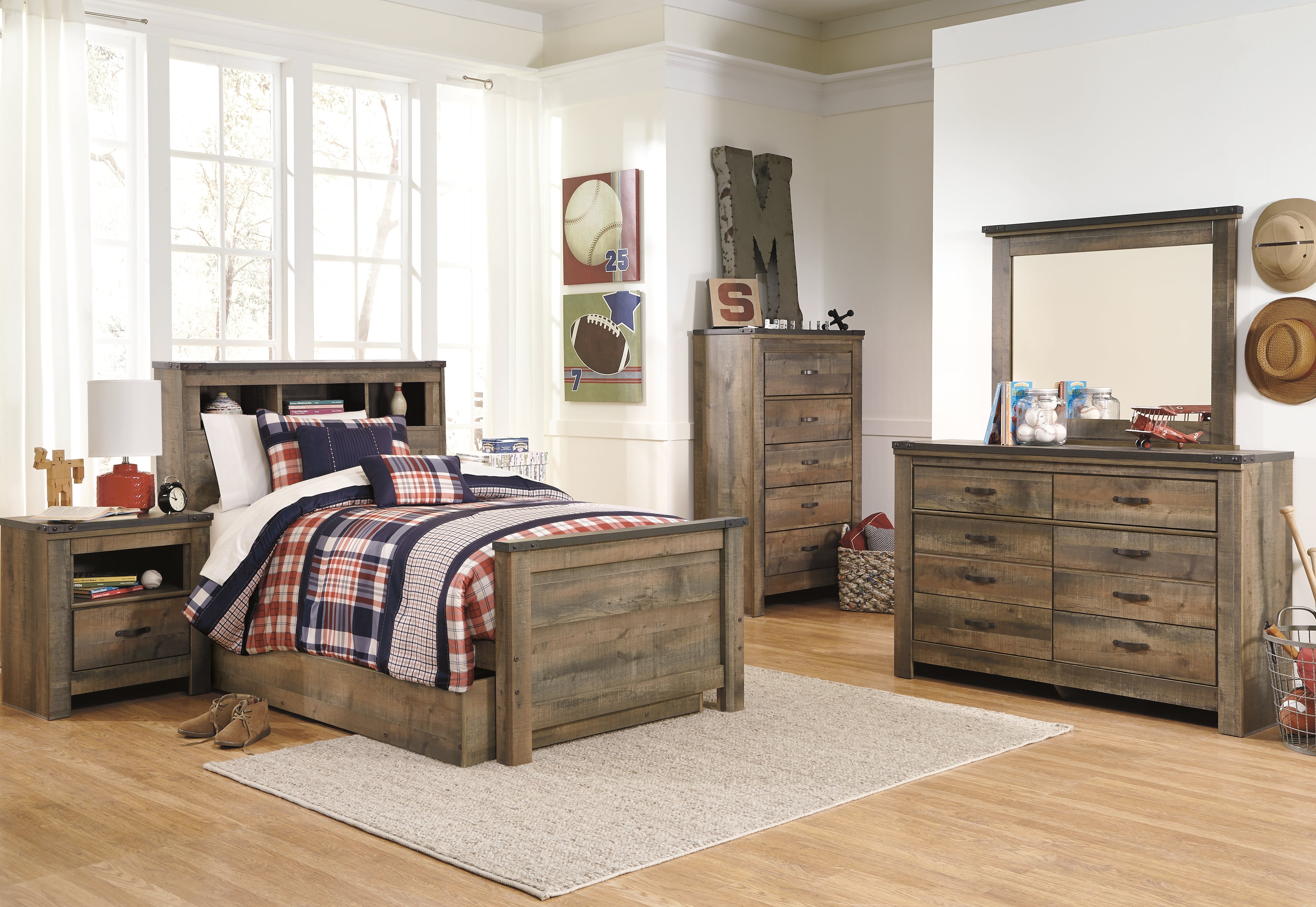 Furniture City Laplace - Ashley Furniture - Trinell Bedroom - Twin Bookcase Bed with 1 Large Storage Drawer / Brown - B446B22