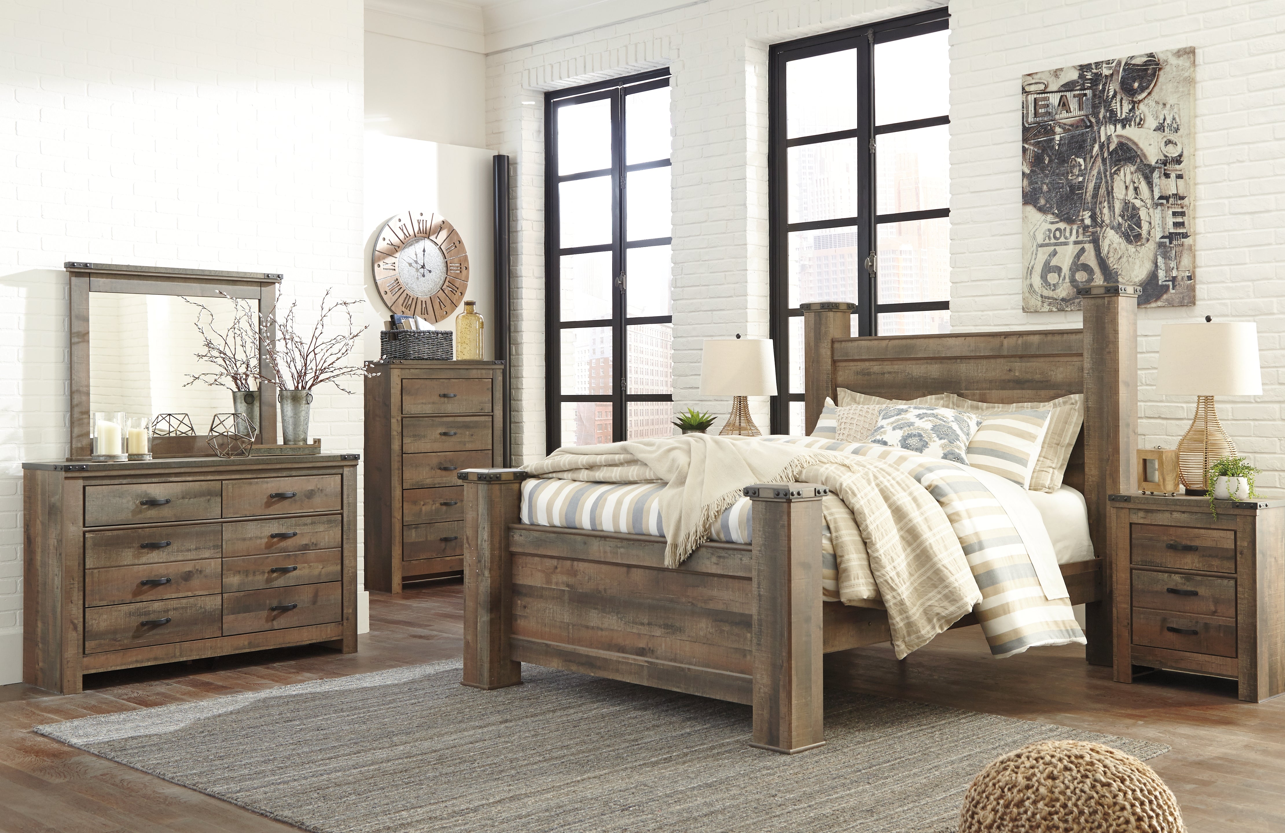 Furniture City Laplace - Ashley Furniture - Trinell Bedroom - Queen Poster Bed / Brown - B446B40