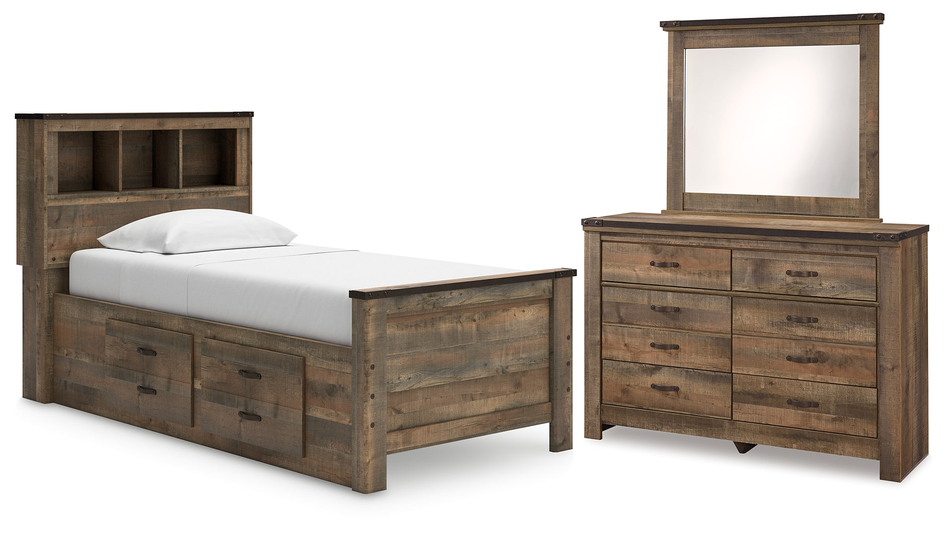 Furniture City Laplace - Ashley Furniture - Trinell Twin Bookcase Storage Bed, Dresser and Mirror - Twin Bookcase Storage Bed, Dresser and Mirror - B446B86