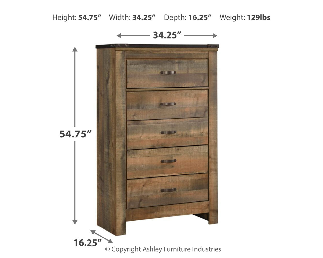 Furniture City Laplace - Ashley Furniture - Trinell Bedroom - Five Drawer Chest / Brown - B446-46