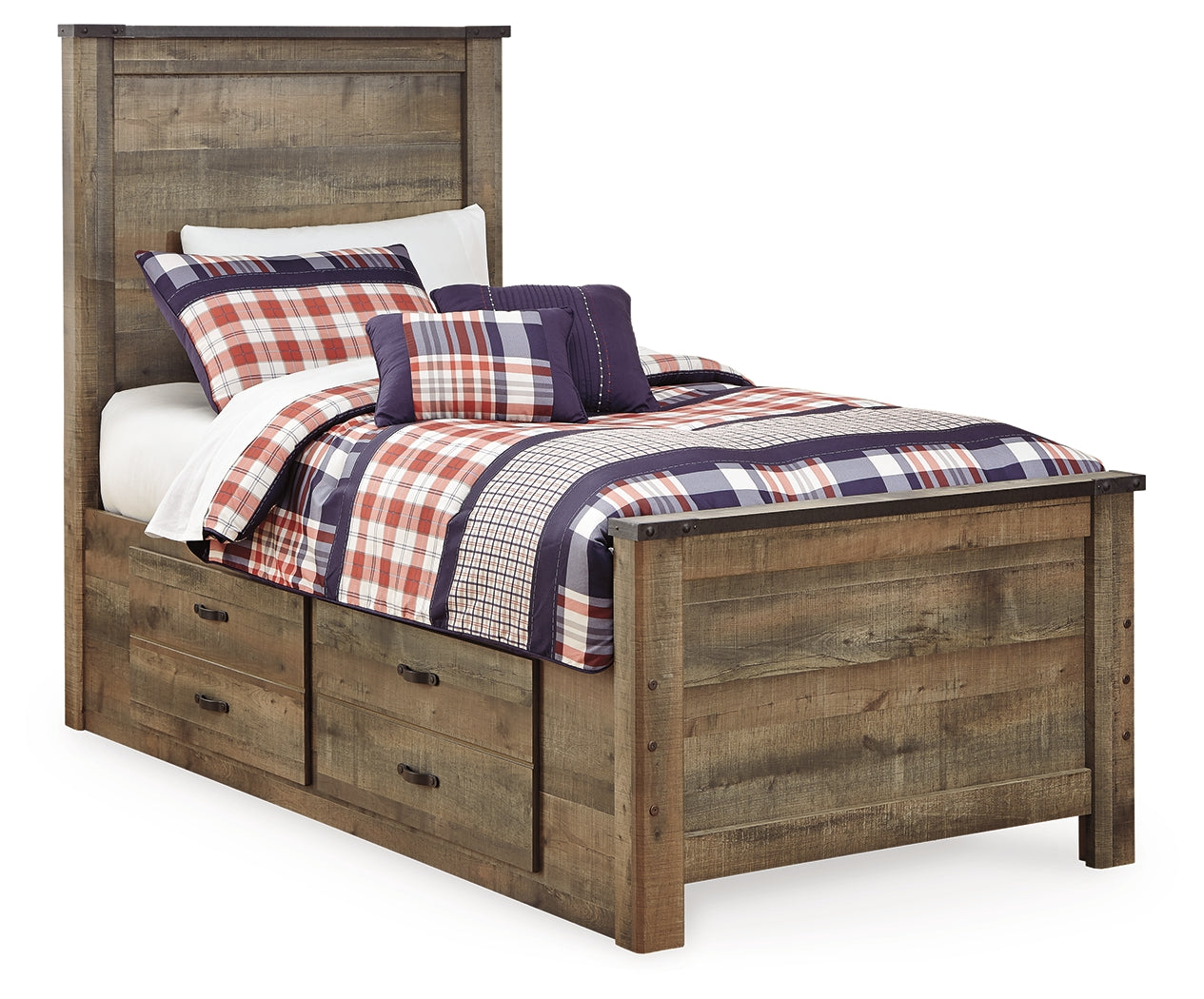 Furniture City Laplace - Ashley Furniture - Trinell Bedroom - Twin Panel Bed with 2 Storage Drawers / Brown - B446B15