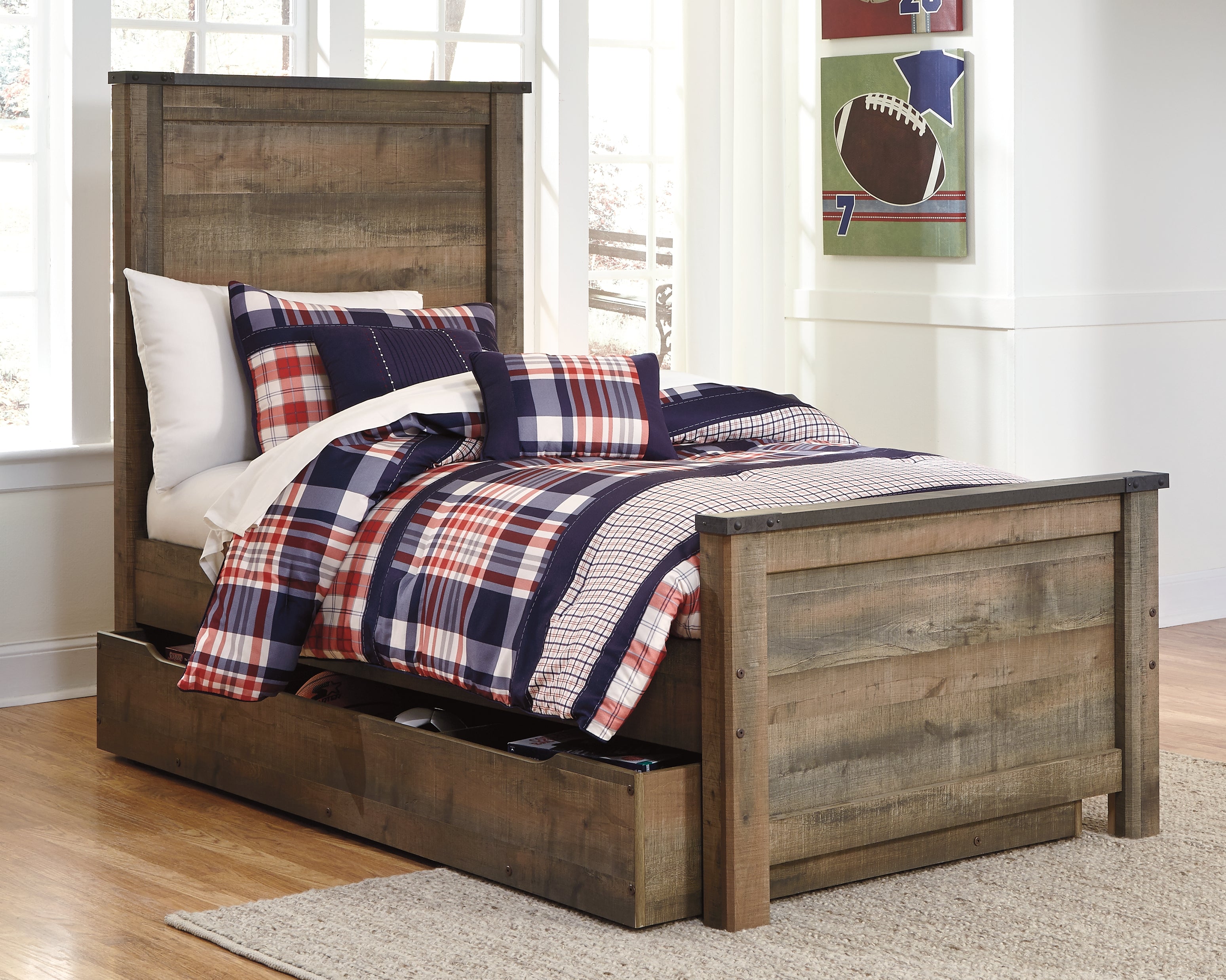 Furniture City Laplace - Ashley Furniture - Trinell Bedroom - Twin Panel Bed with 1 Large Storage Drawer / Brown - B446B8
