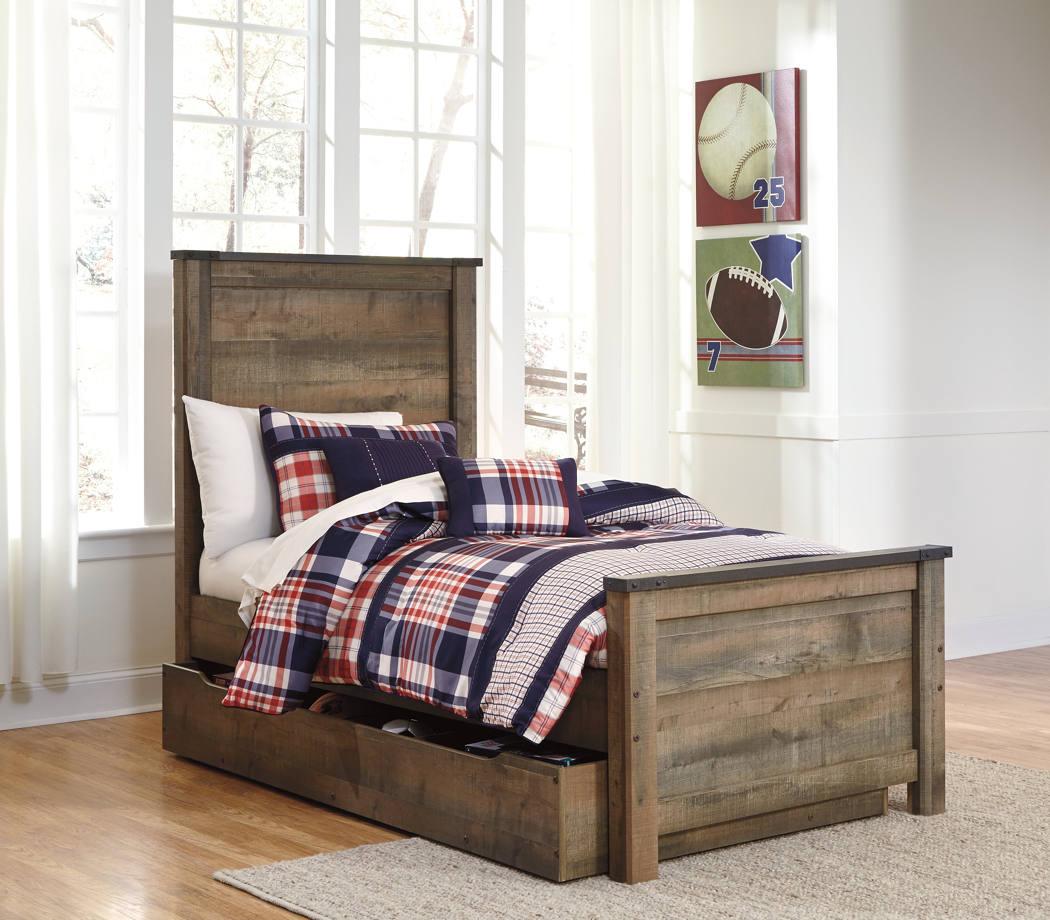 Furniture City Laplace - Ashley Furniture - Trinell Bedroom - Twin Panel Bed with 1 Large Storage Drawer / Brown - B446B8
