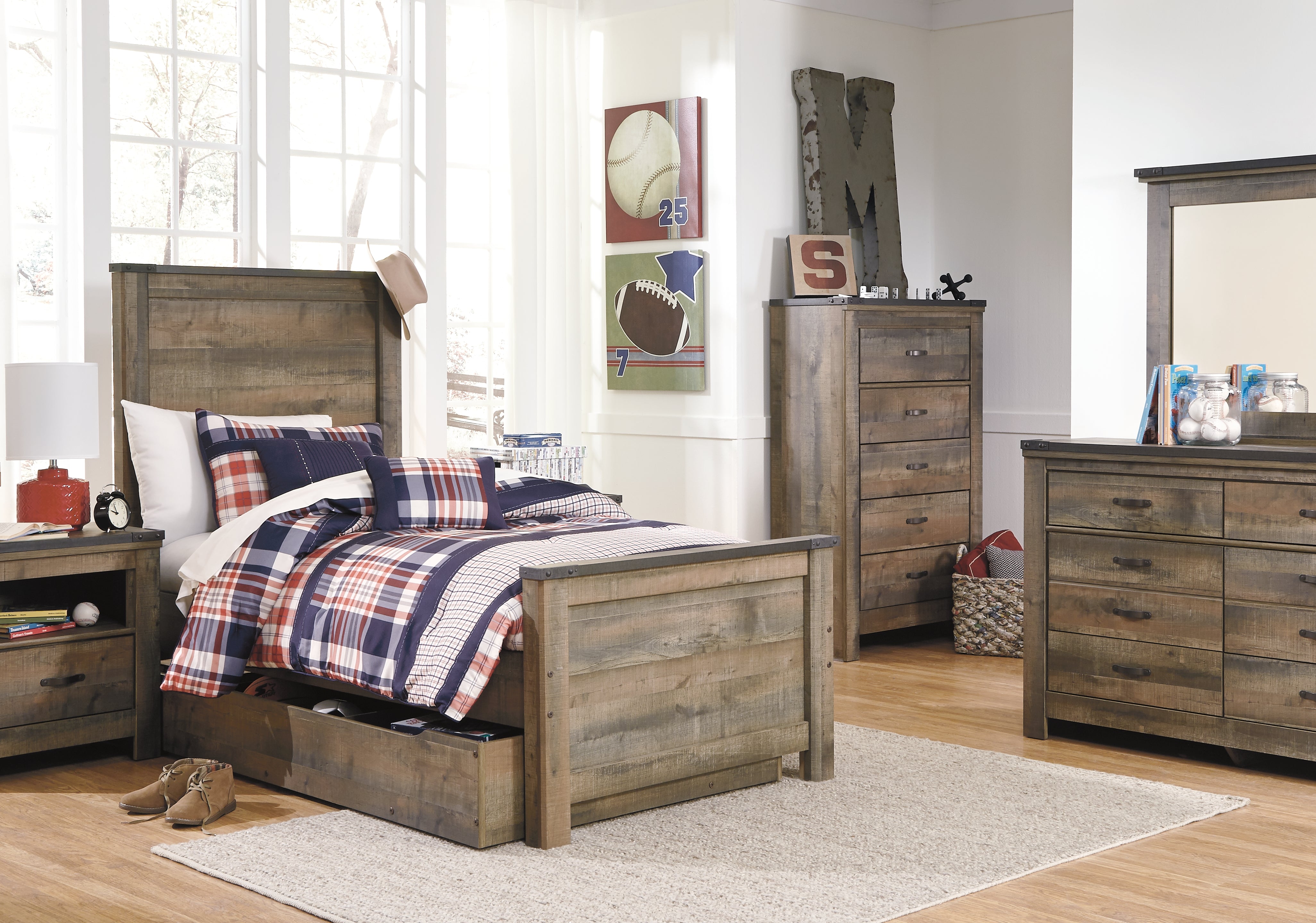 Furniture City Laplace - Ashley Furniture - Trinell Bedroom - Twin Panel Bed with 1 Large Storage Drawer / Brown - B446B8