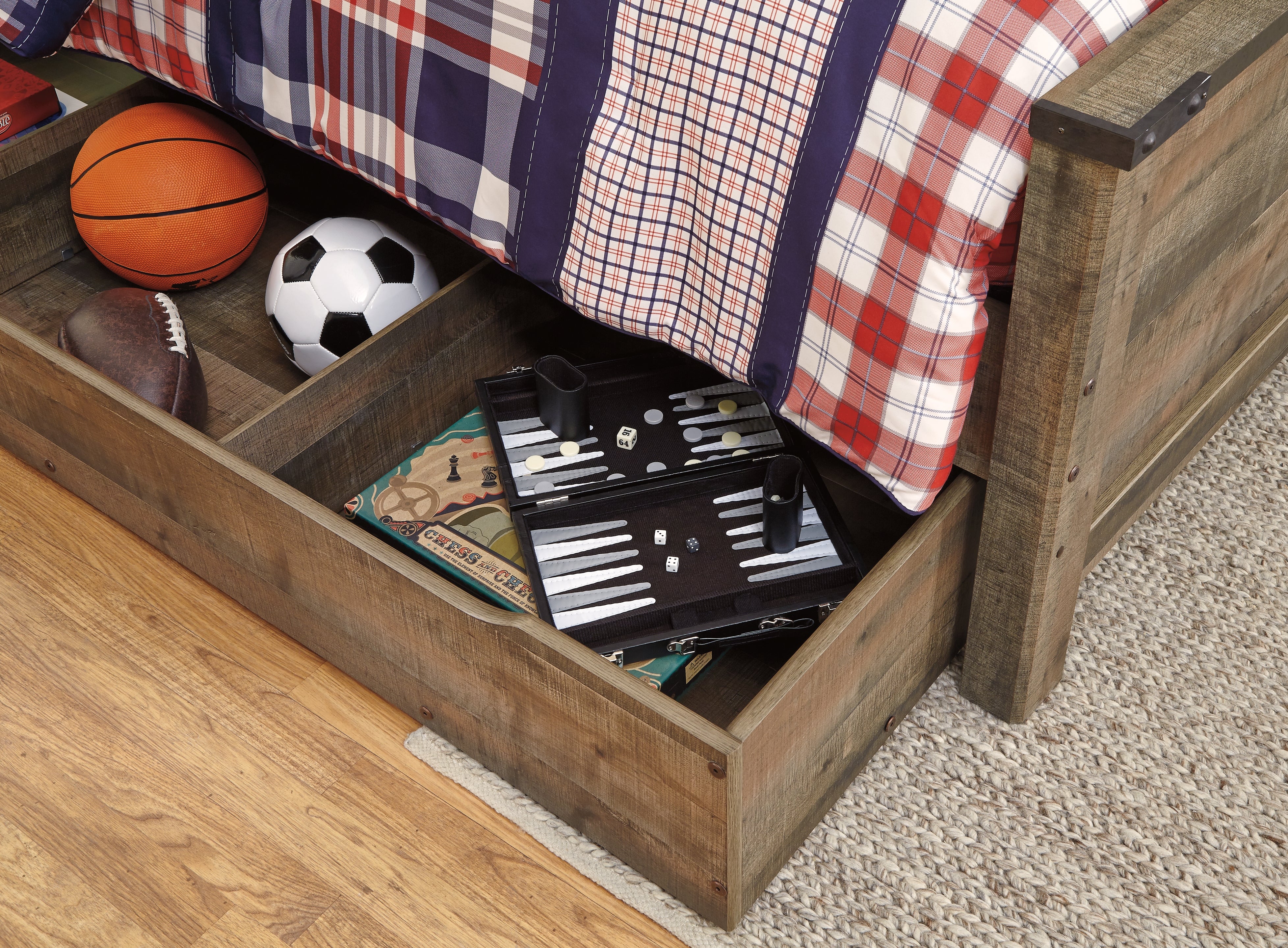 Furniture City Laplace - Ashley Furniture - Trinell Bedroom - Twin Bookcase Bed with 1 Large Storage Drawer / Brown - B446B22