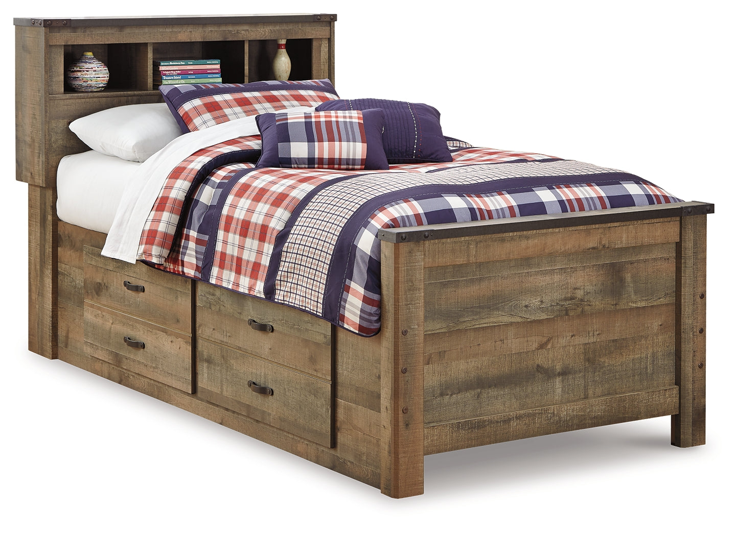 Furniture City Laplace - Ashley Furniture - Trinell Bedroom - Twin Bookcase Bed with 2 Storage Drawers / Brown - B446B17