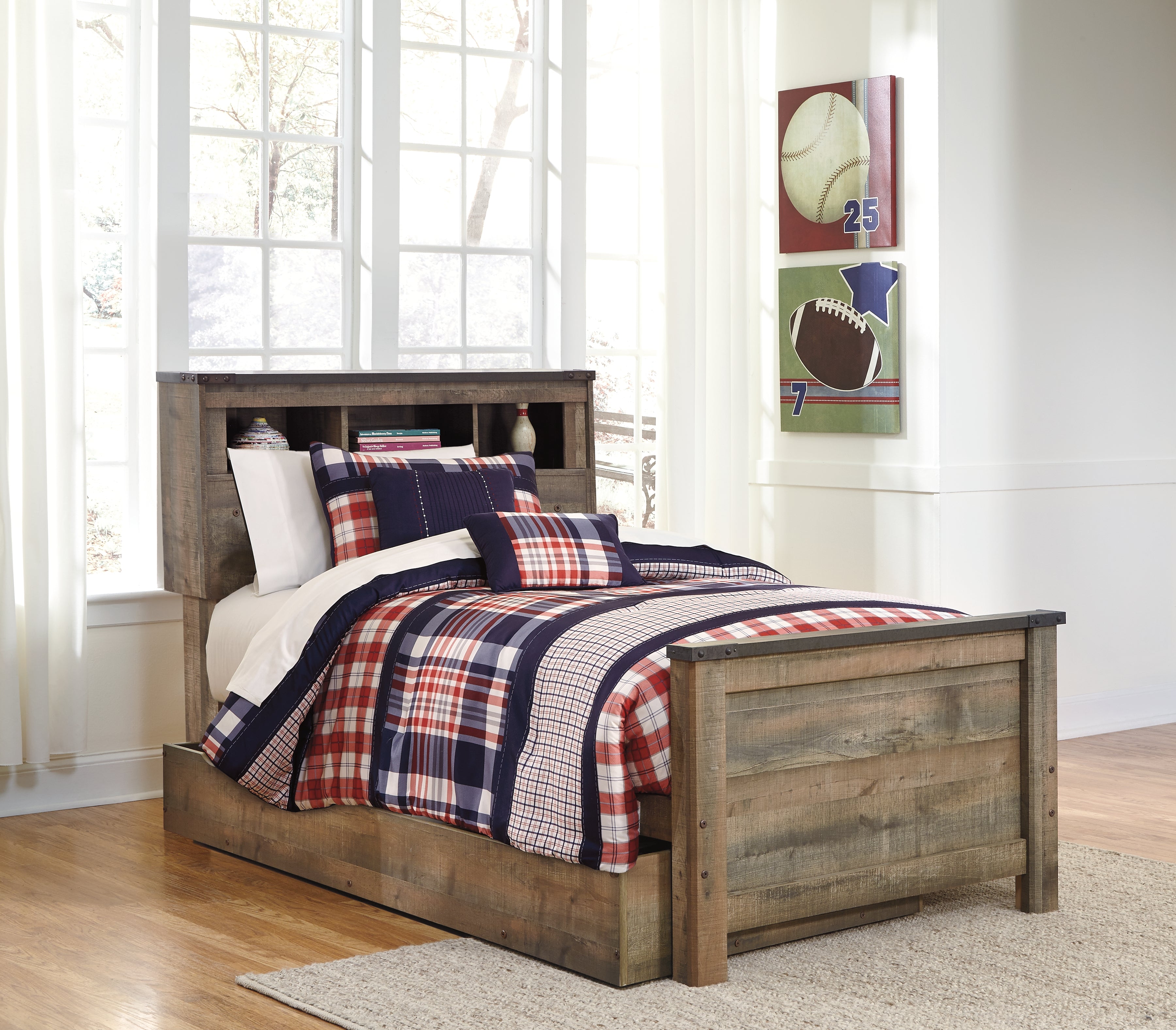 Furniture City Laplace - Ashley Furniture - Trinell Bedroom - Twin Bookcase Bed with 1 Large Storage Drawer / Brown - B446B22