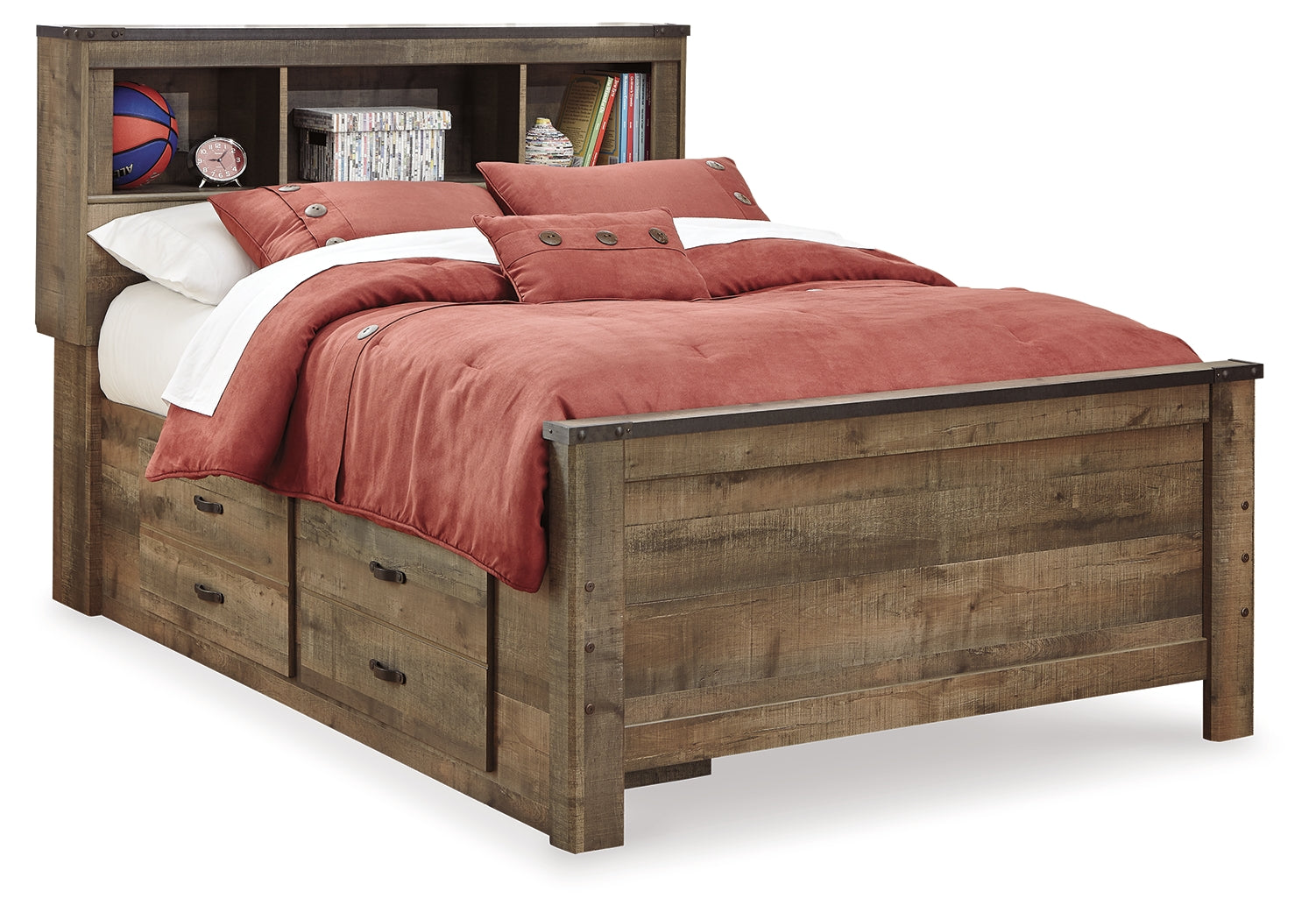 Furniture City Laplace - Ashley Furniture - Trinell Bedroom - Full Bookcase Bed with 2 Storage Drawers / Brown - B446B16