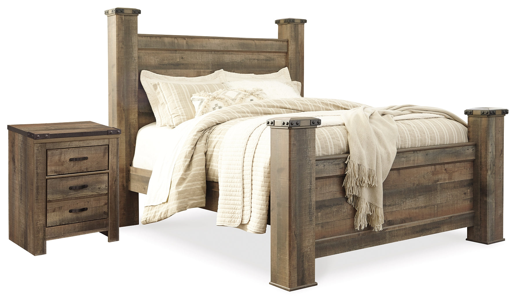 Furniture City Laplace - Ashley Furniture - Trinell Queen Poster Bed and Nightstand - Queen Poster Bed and Nightstand - B446B62