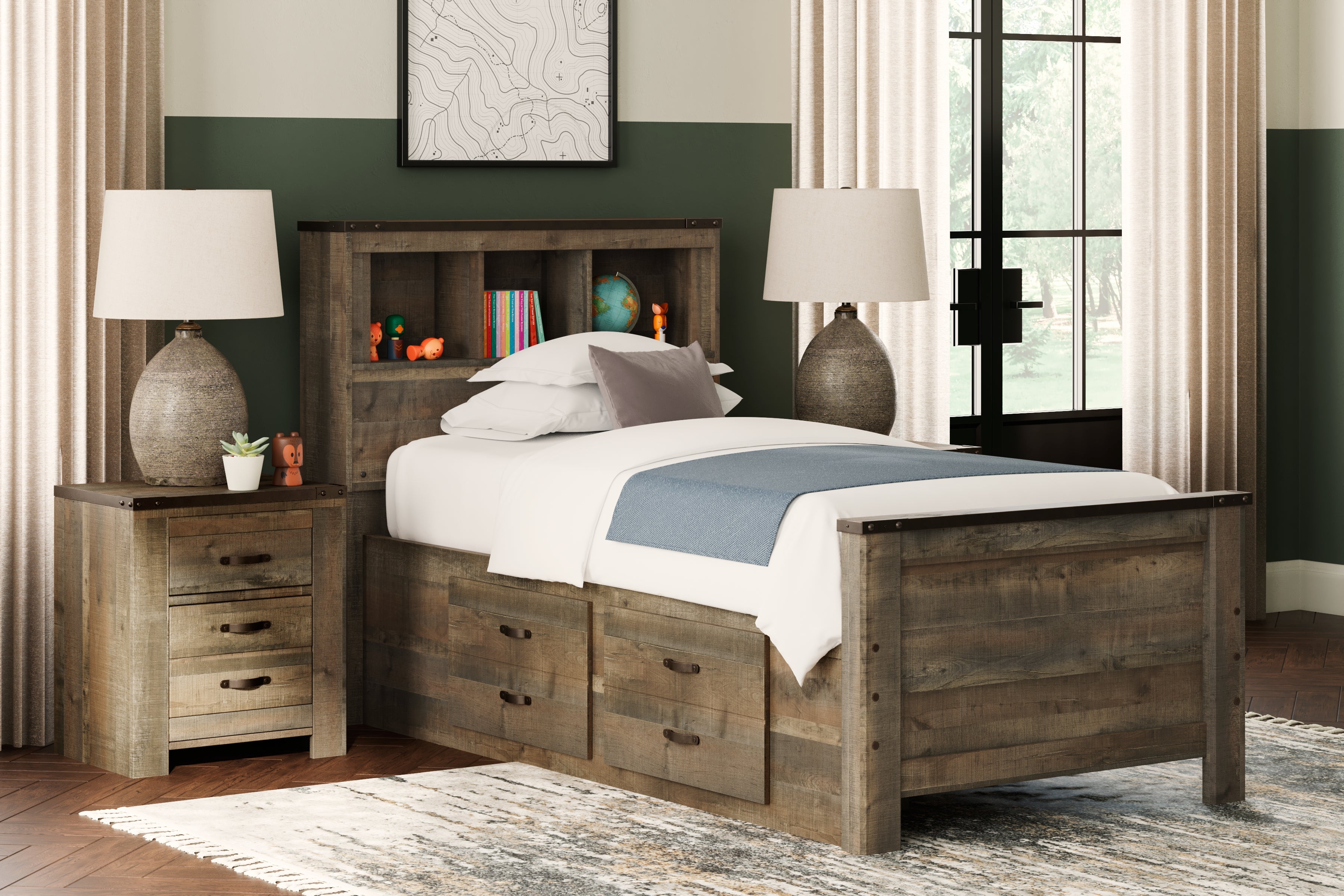 Furniture City Laplace - Ashley Furniture - Trinell Bedroom - Twin Bookcase Bed with 2 Storage Drawers - B446B17