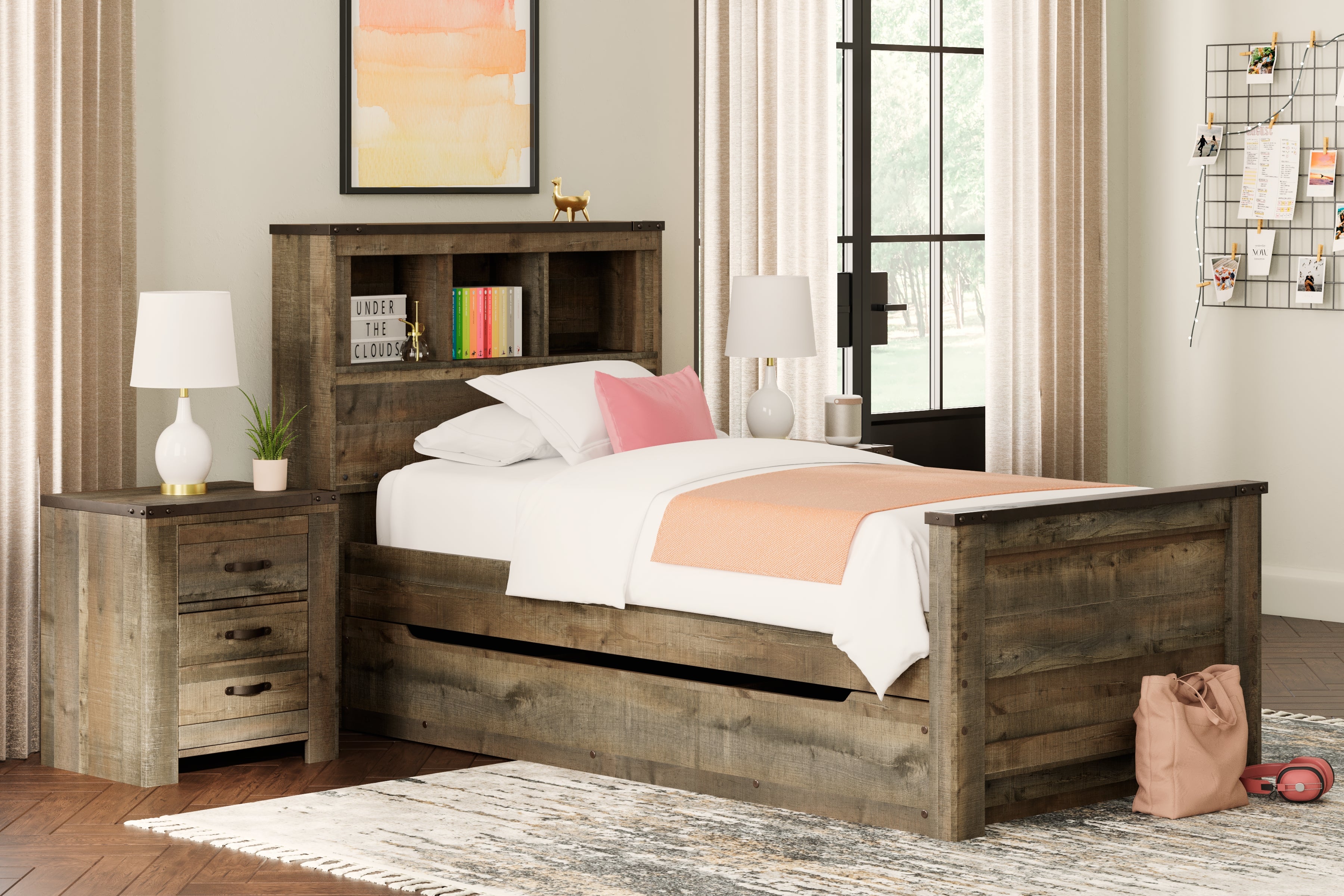 Furniture City Laplace - Ashley Furniture - Trinell Bedroom - Twin Bookcase Bed with 1 Large Storage Drawer - B446B22