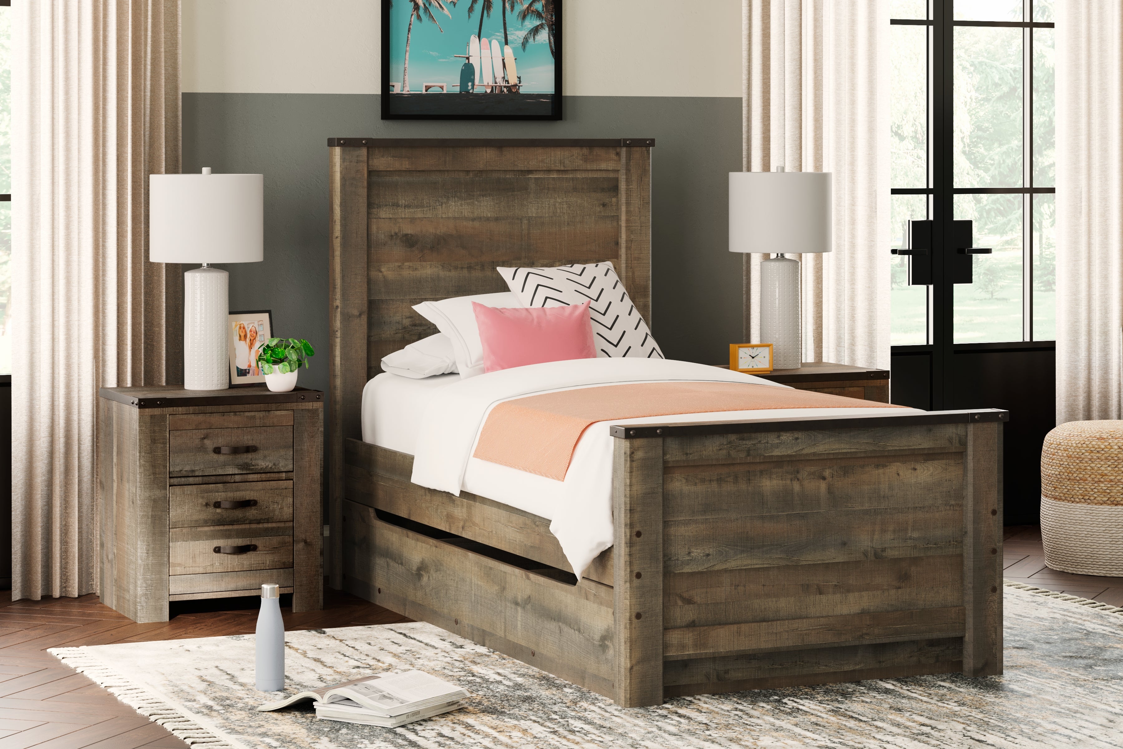 Furniture City Laplace - Ashley Furniture - Trinell Bedroom - Twin Panel Bed with 1 Large Storage Drawer - B446B8