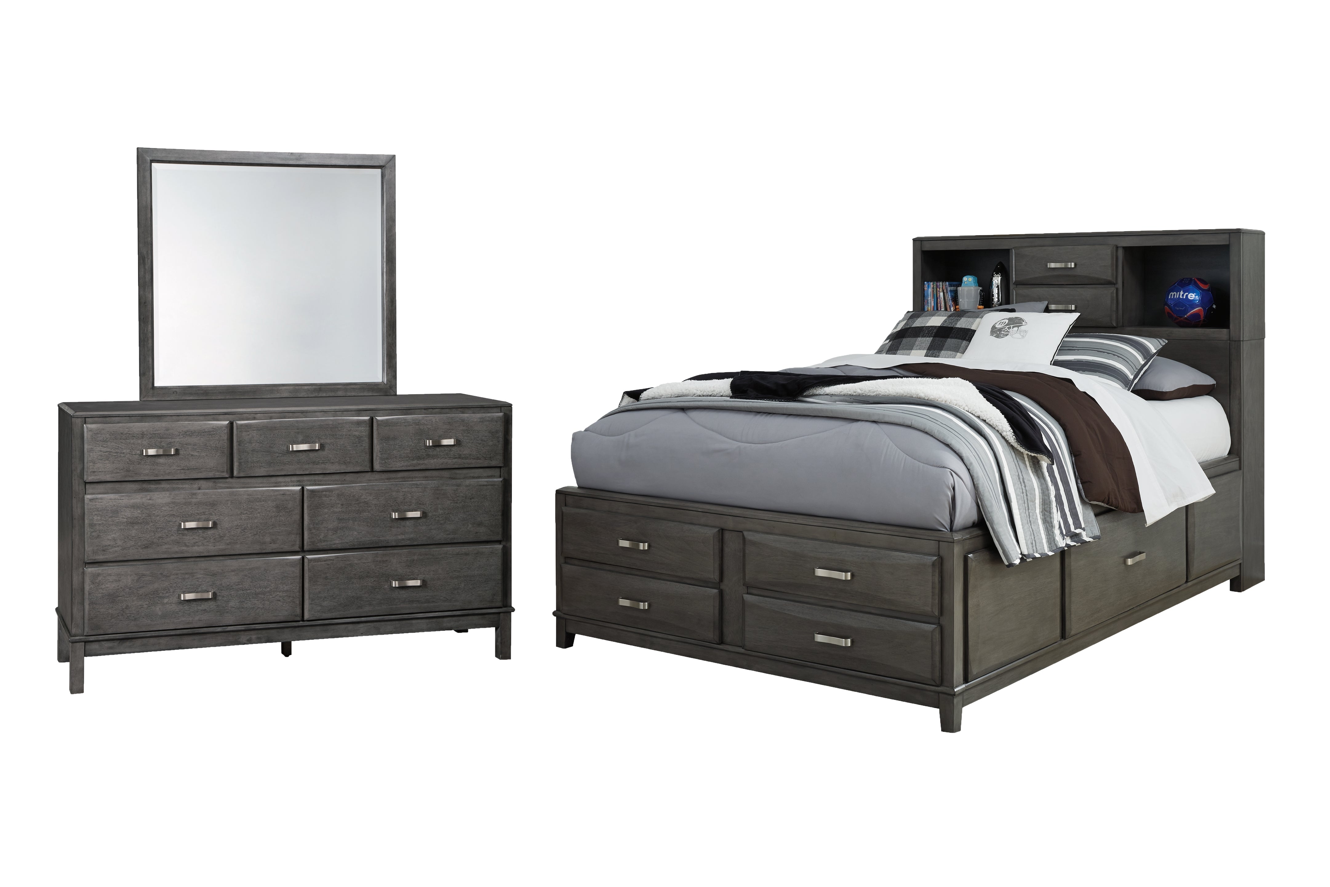 Furniture City Laplace - Ashley Furniture - Caitbrook Full Storage Bed with Mirrored Dresser - Full Storage Bed with Mirrored Dresser - B476B5