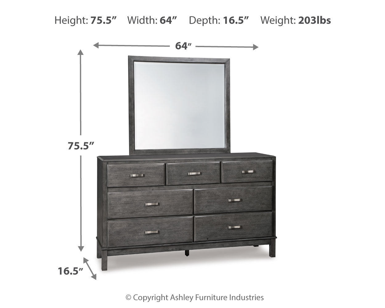 Furniture City Laplace - Ashley Furniture - Caitbrook Bedroom - Dresser and Mirror / Gray - B476B1