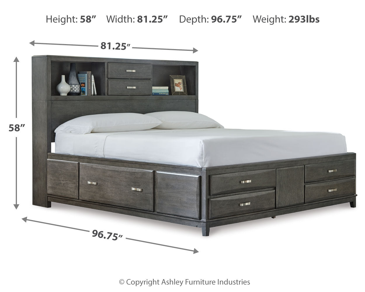 Furniture City Laplace - Ashley Furniture - Caitbrook Bedroom - California King Storage Bed with 8 Drawers / Gray - B476B7