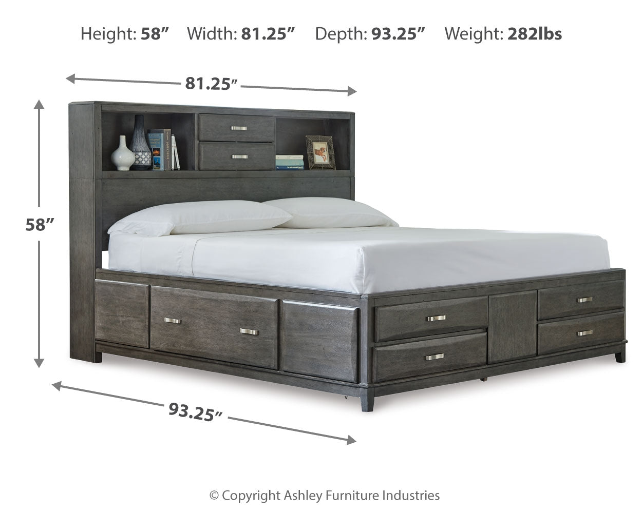Furniture City Laplace - Ashley Furniture - Caitbrook Bedroom - King Storage Bed with 8 Drawers / Gray - B476B6