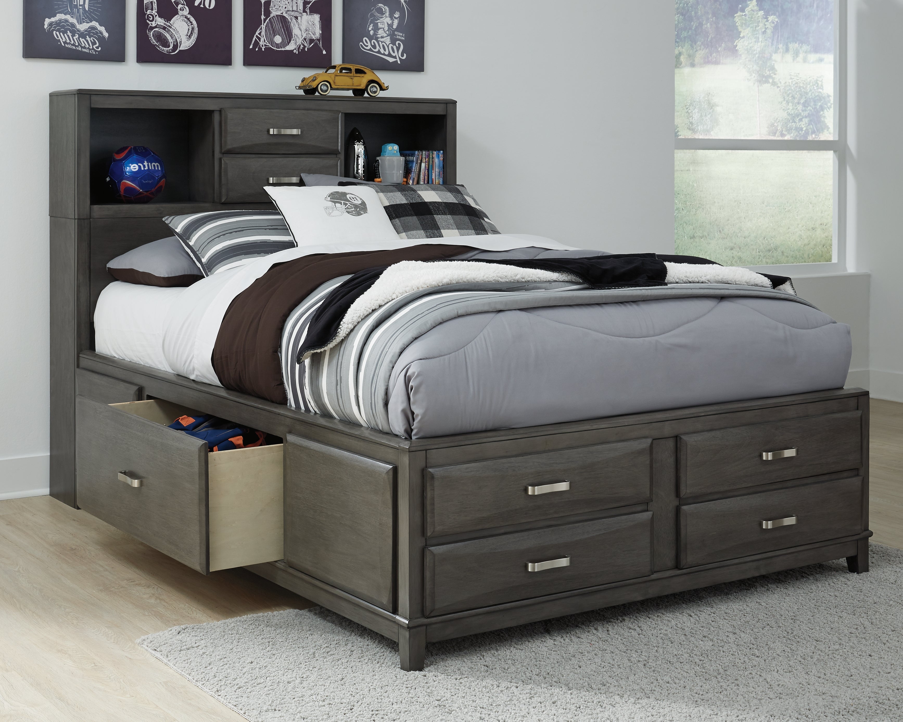 Furniture City Laplace - Ashley Furniture - Caitbrook Bedroom - Full Storage Bed with 7 Drawers / Gray - B476B4