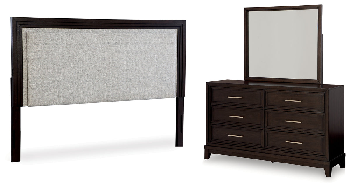 Furniture City Laplace - Ashley Furniture - Neymorton King/California King Upholstered Panel Headboard, Dresser and Mirror - King/California King Upholstered Panel Headboard, Dresser and Mirror - B618B7