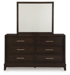 Neymorton Queen Upholstered Panel Bed, Dresser and Mirror
