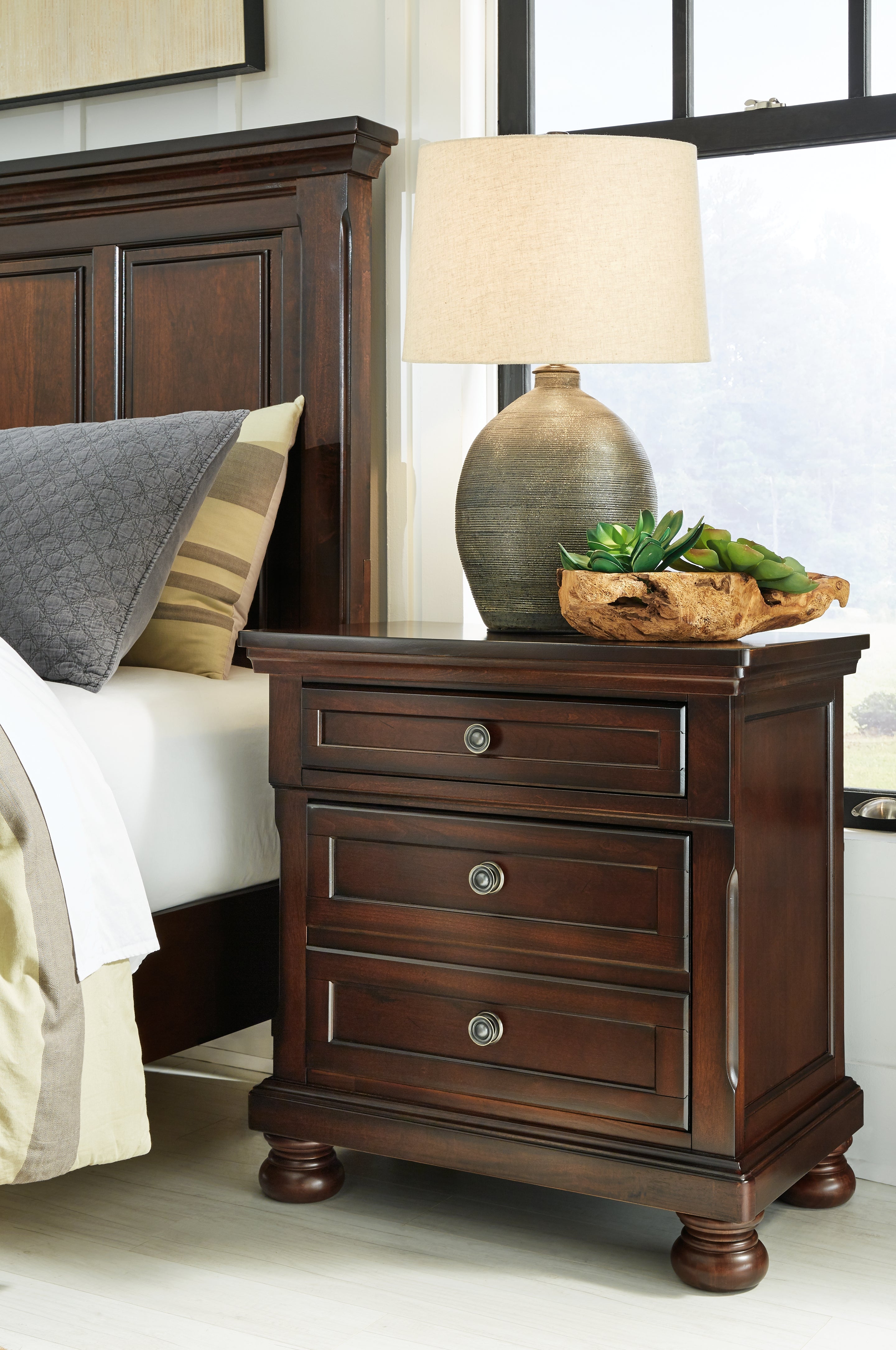 Furniture City Laplace - Ashley Furniture - Porter Bedroom - Two Drawer Night Stand / Rustic Brown - B697-92