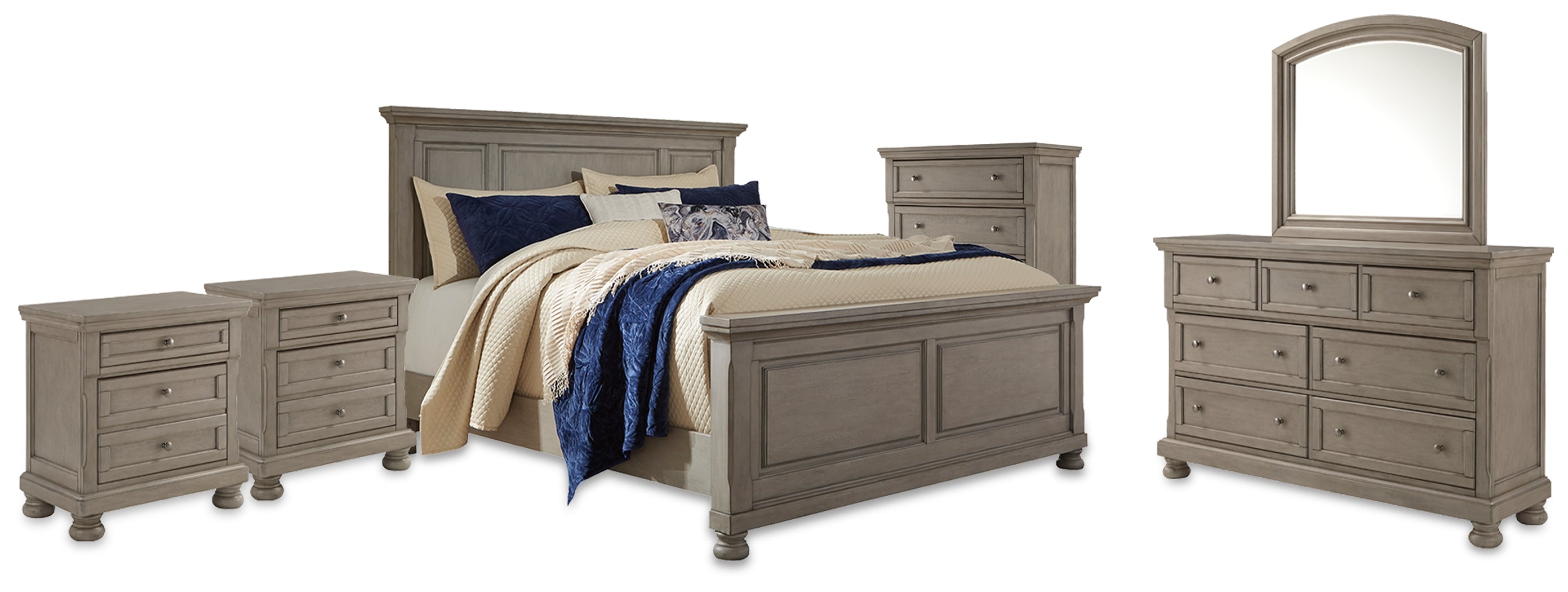 Furniture City Laplace - Ashley Furniture - Lettner King Panel Bed, Dresser, Mirror, Chest and 2 Nightstands - King Panel Bed, Dresser, Mirror, Chest and 2 Nightstands - B733B58