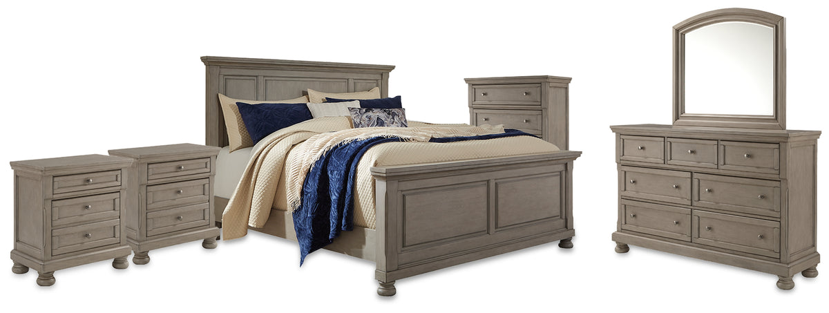 Furniture City Laplace - Ashley Furniture - Lettner King Panel Bed, Dresser, Mirror, Chest and 2 Nightstands - King Panel Bed, Dresser, Mirror, Chest and 2 Nightstands - B733B58
