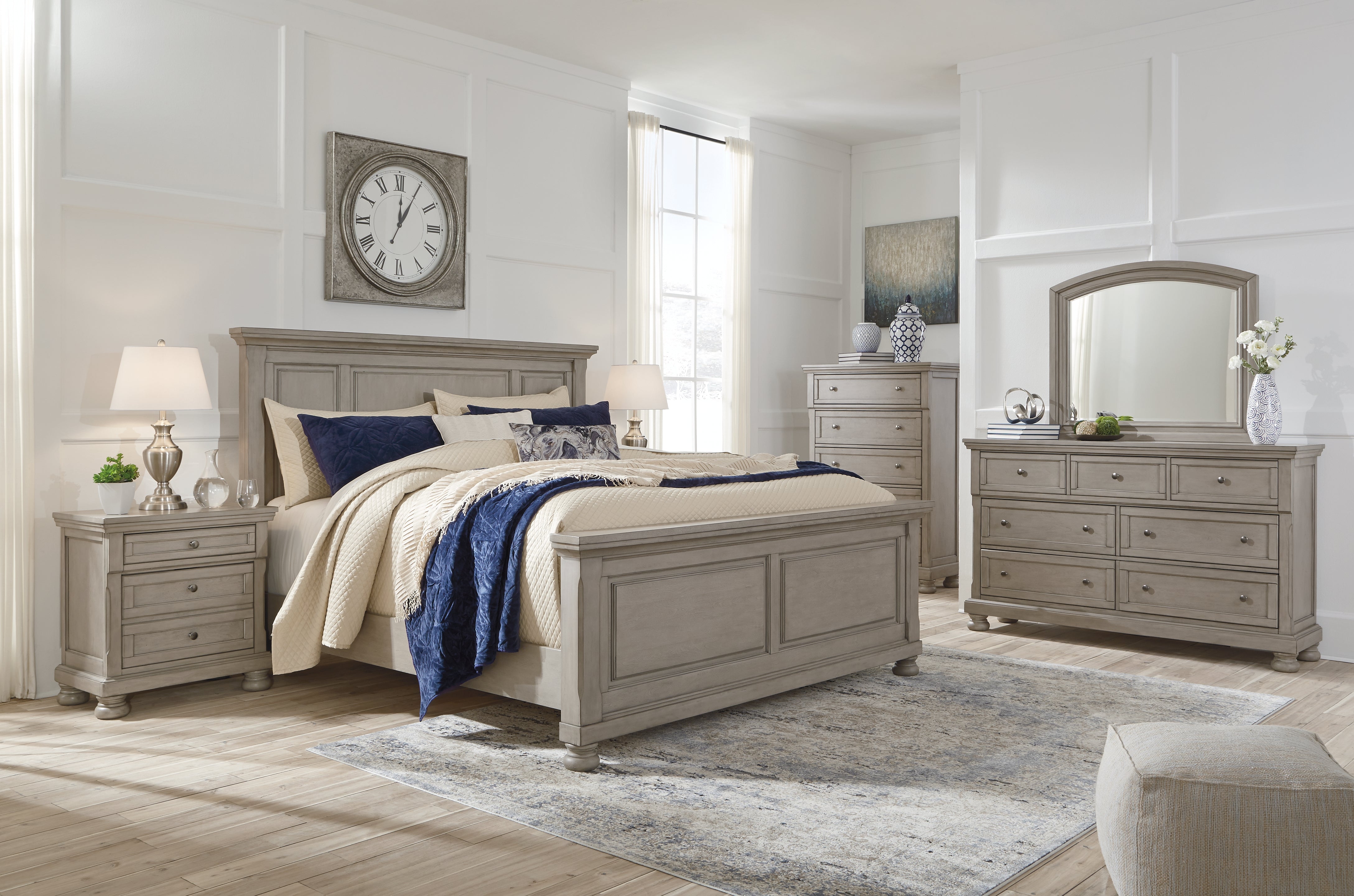 Furniture City Laplace - Ashley Furniture - Lettner Bedroom - California King Sleigh Bed with 2 Storage Drawers / Light Gray - B733B9