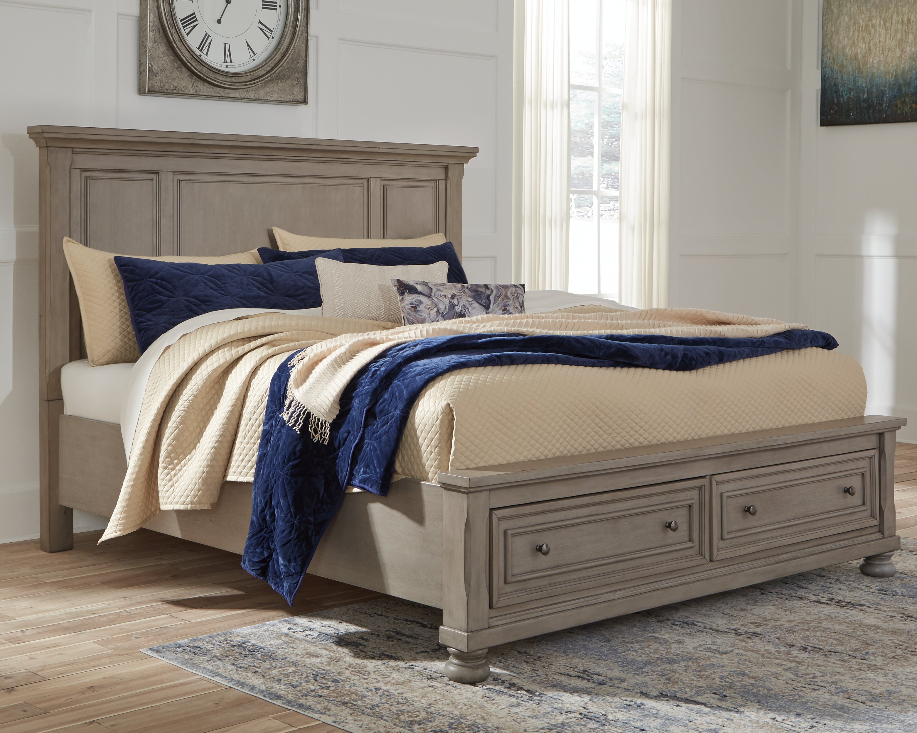 Furniture City Laplace - Ashley Furniture - Lettner Bedroom - Queen Panel Storage Bed / Light Gray - B733B31