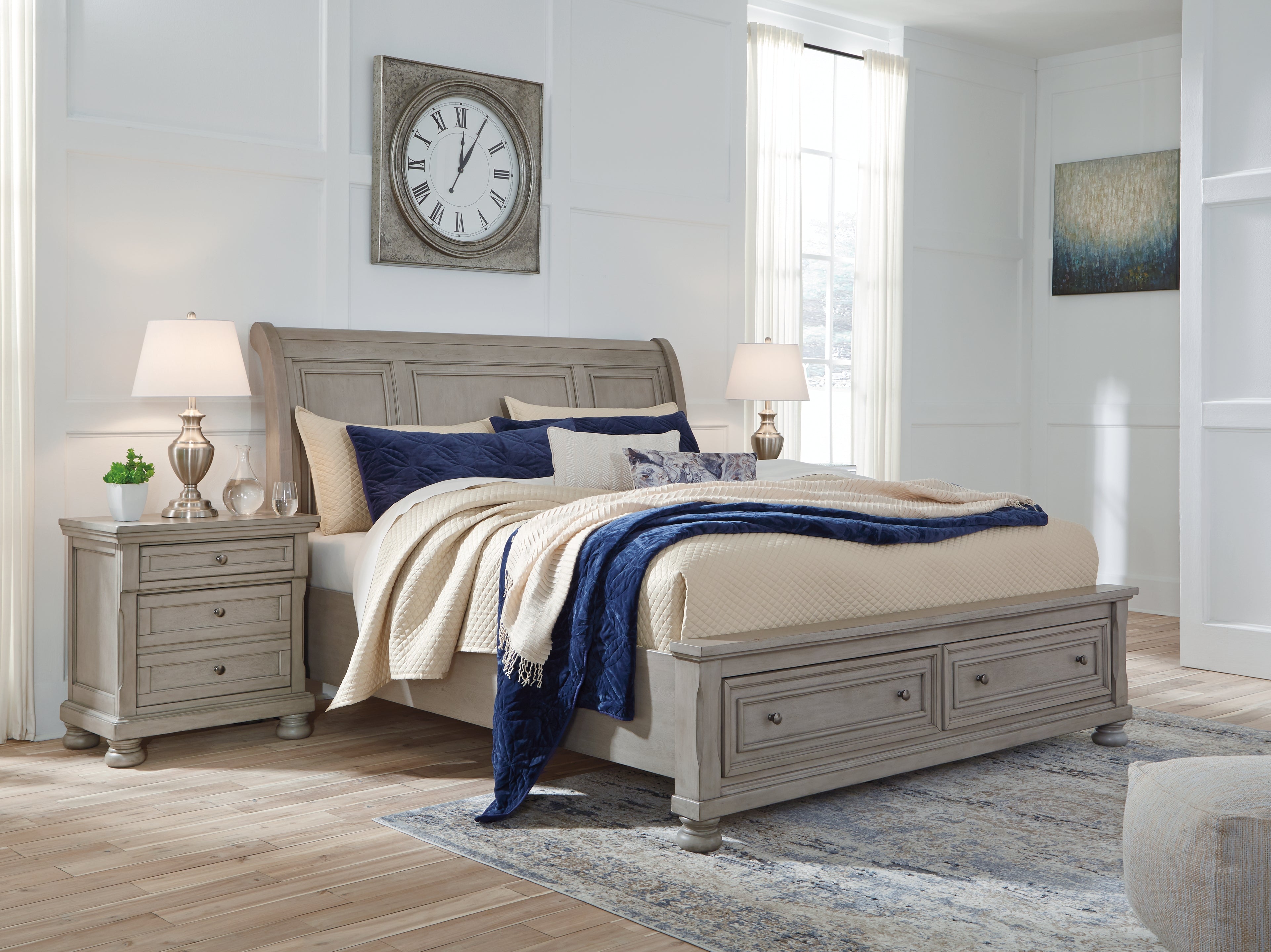 Furniture City Laplace - Ashley Furniture - Lettner Bedroom - California King Sleigh Bed with 2 Storage Drawers / Light Gray - B733B9