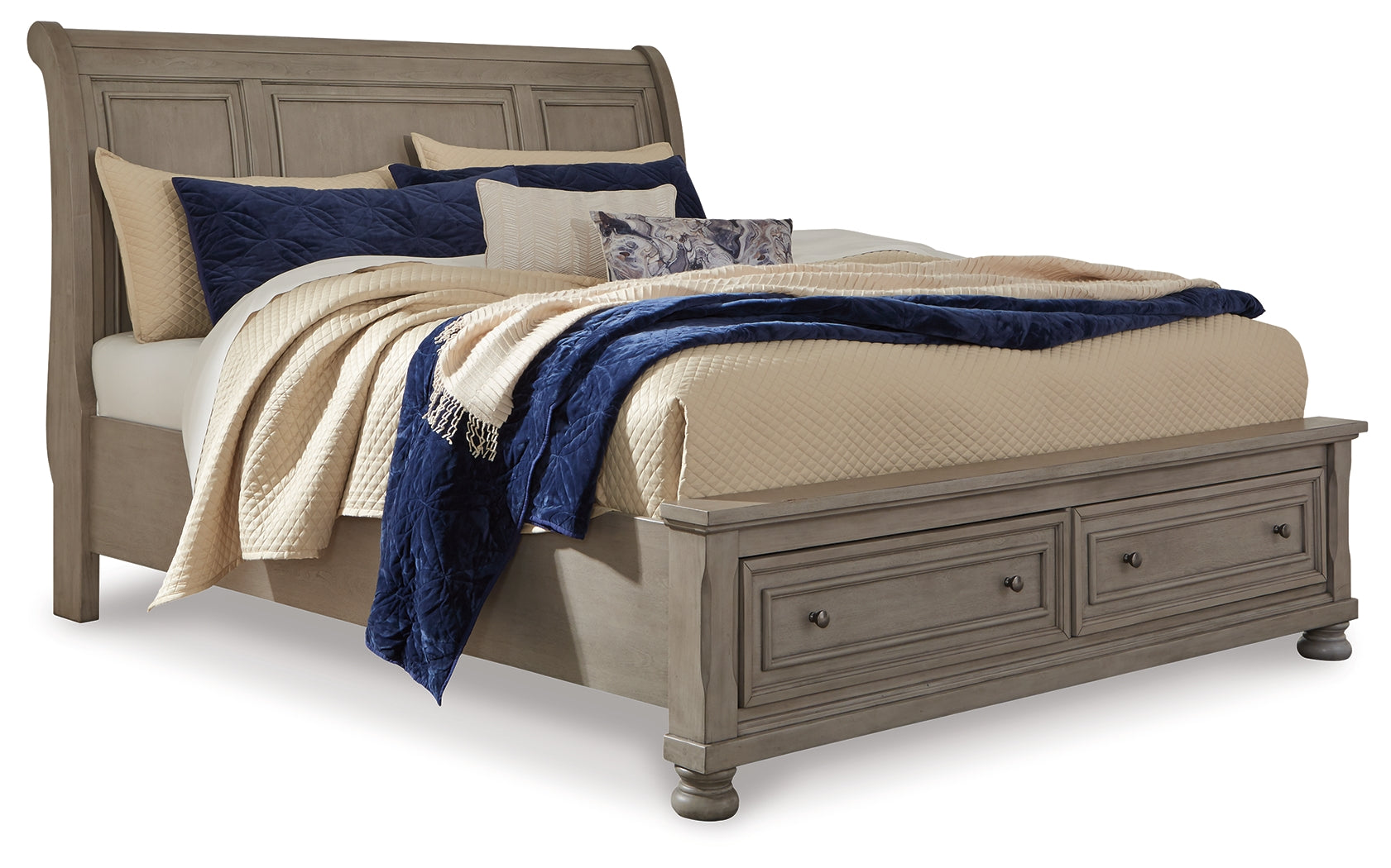 Furniture City Laplace - Ashley Furniture - Lettner Bedroom - Queen Sleigh Bed with 2 Storage Drawers / Light Gray - B733B3