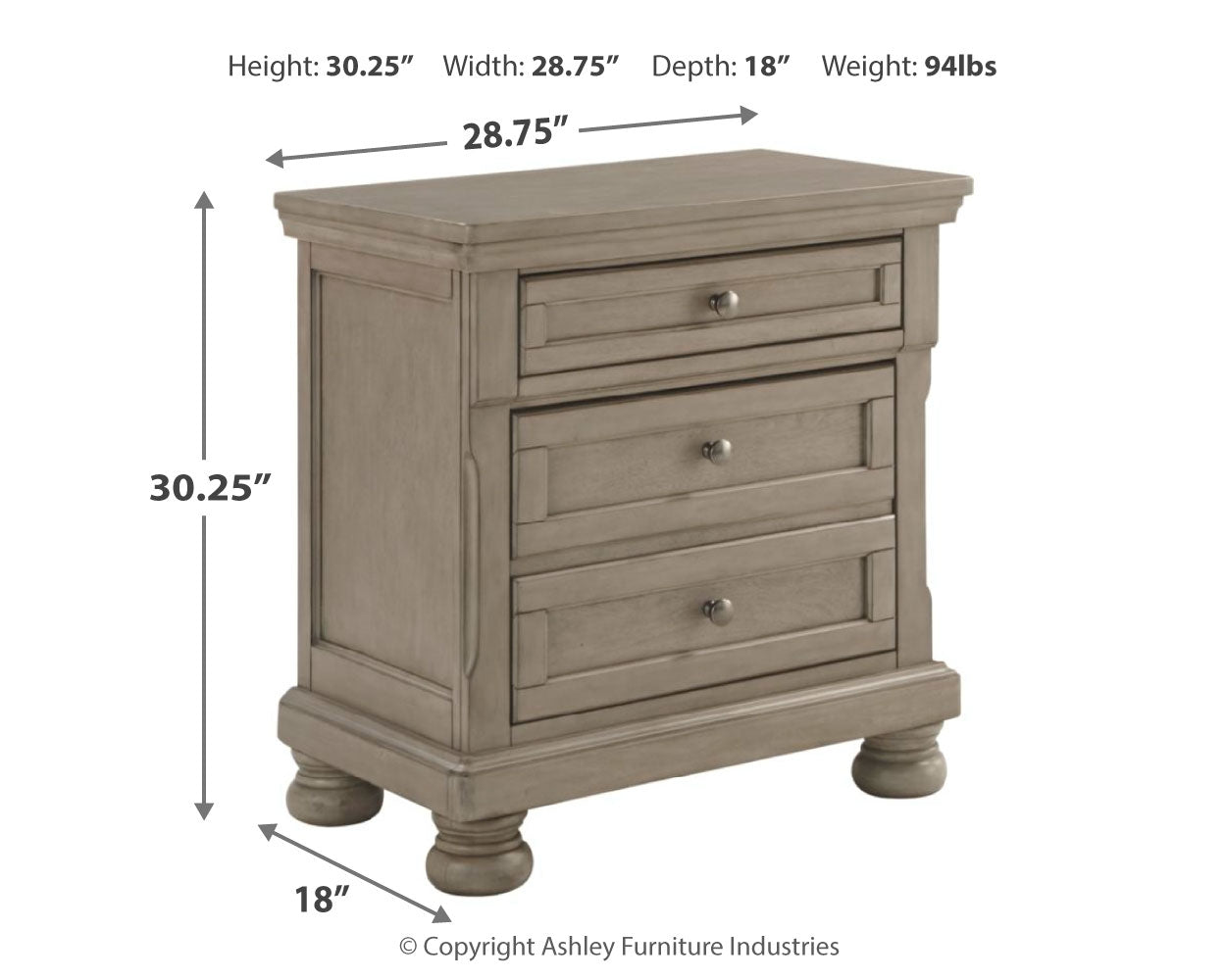Furniture City Laplace - Ashley Furniture - Lettner Bedroom - Two Drawer Night Stand / Light Gray - B733-92