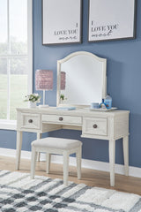 Furniture City Laplace - Ashley Furniture - Robbinsdale Mirrored Vanity with Bench - Mirrored Vanity with Bench / Antique White - B742B11