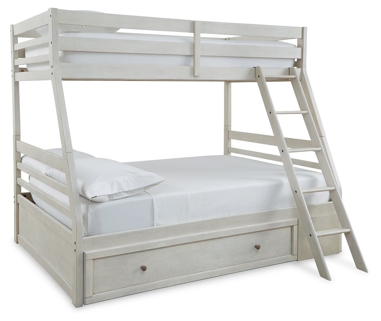 Furniture City Laplace - Ashley Furniture - Robbinsdale Bedroom - Twin over Full Bunk Bed with Storage / Antique White - B742B16