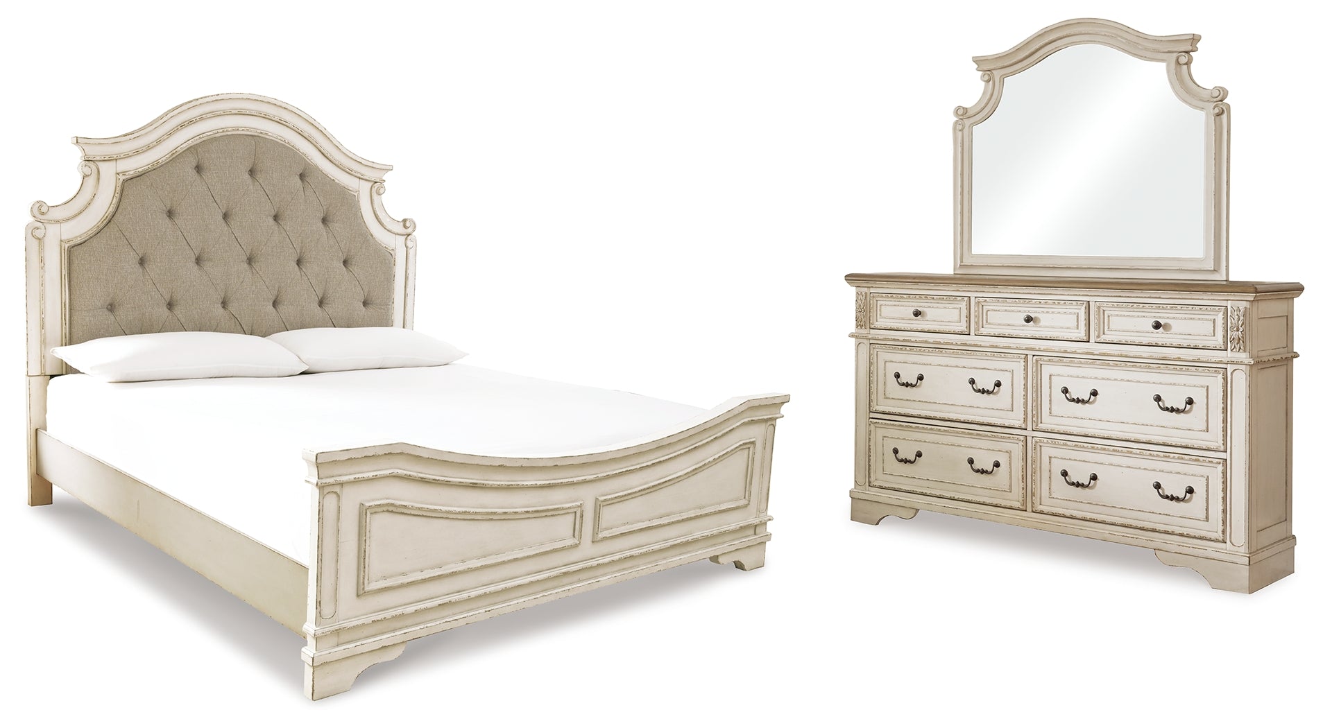 Furniture City Laplace - Ashley Furniture - Realyn King Upholstered Panel Bed, Dresser and Mirror - King Upholstered Panel Bed, Dresser and Mirror / Two-tone - B743B52