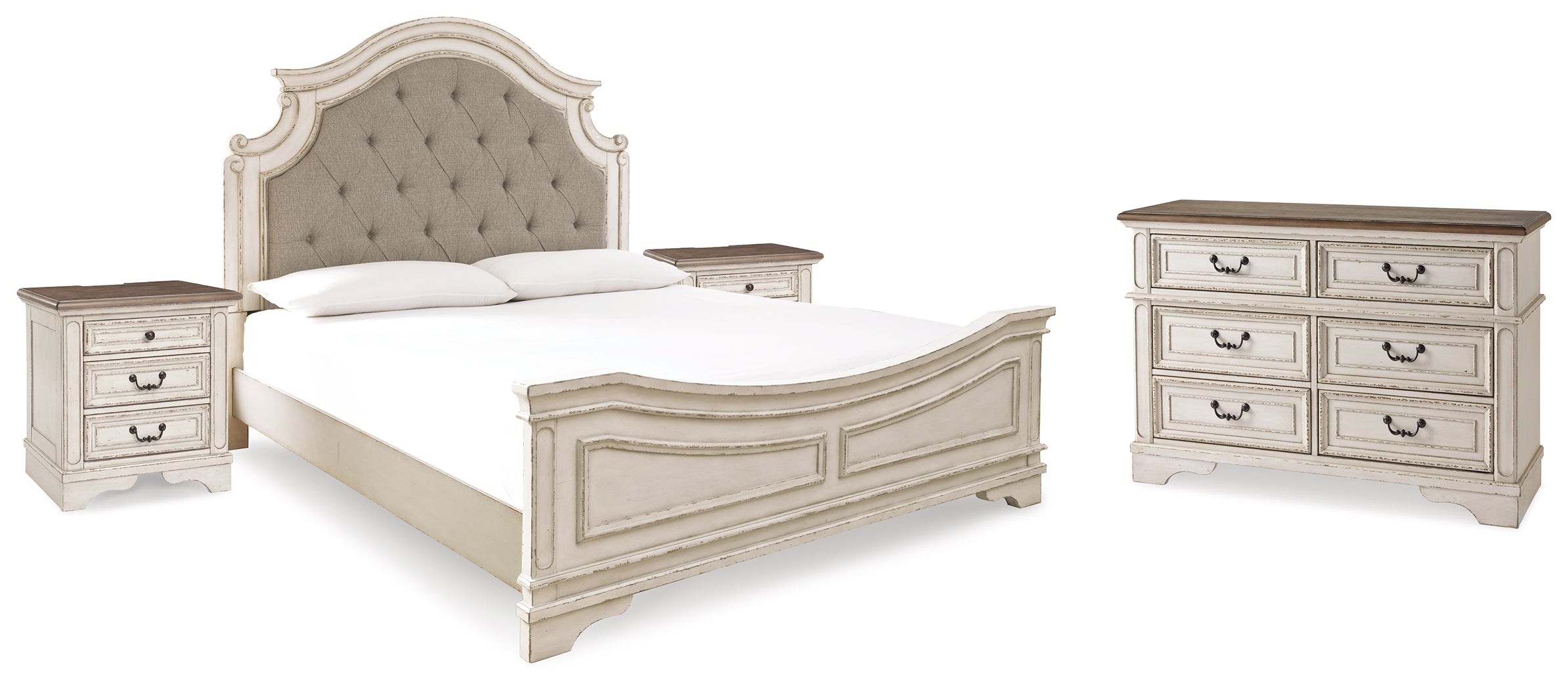 Furniture City Laplace - Ashley Furniture - Realyn King Panel Bed, Dresser and 2 Nightstands - King Panel Bed, Dresser and 2 Nightstands / Two-tone - B743B63