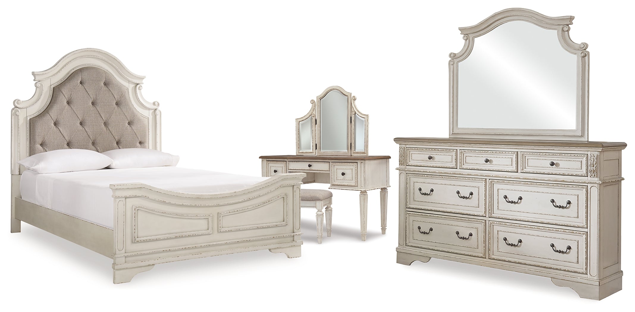 Furniture City Laplace - Ashley Furniture - Realyn Queen Panel Bed, Dresser, Mirror and Vanity - Queen Panel Bed, Dresser, Mirror and Vanity - B743B86